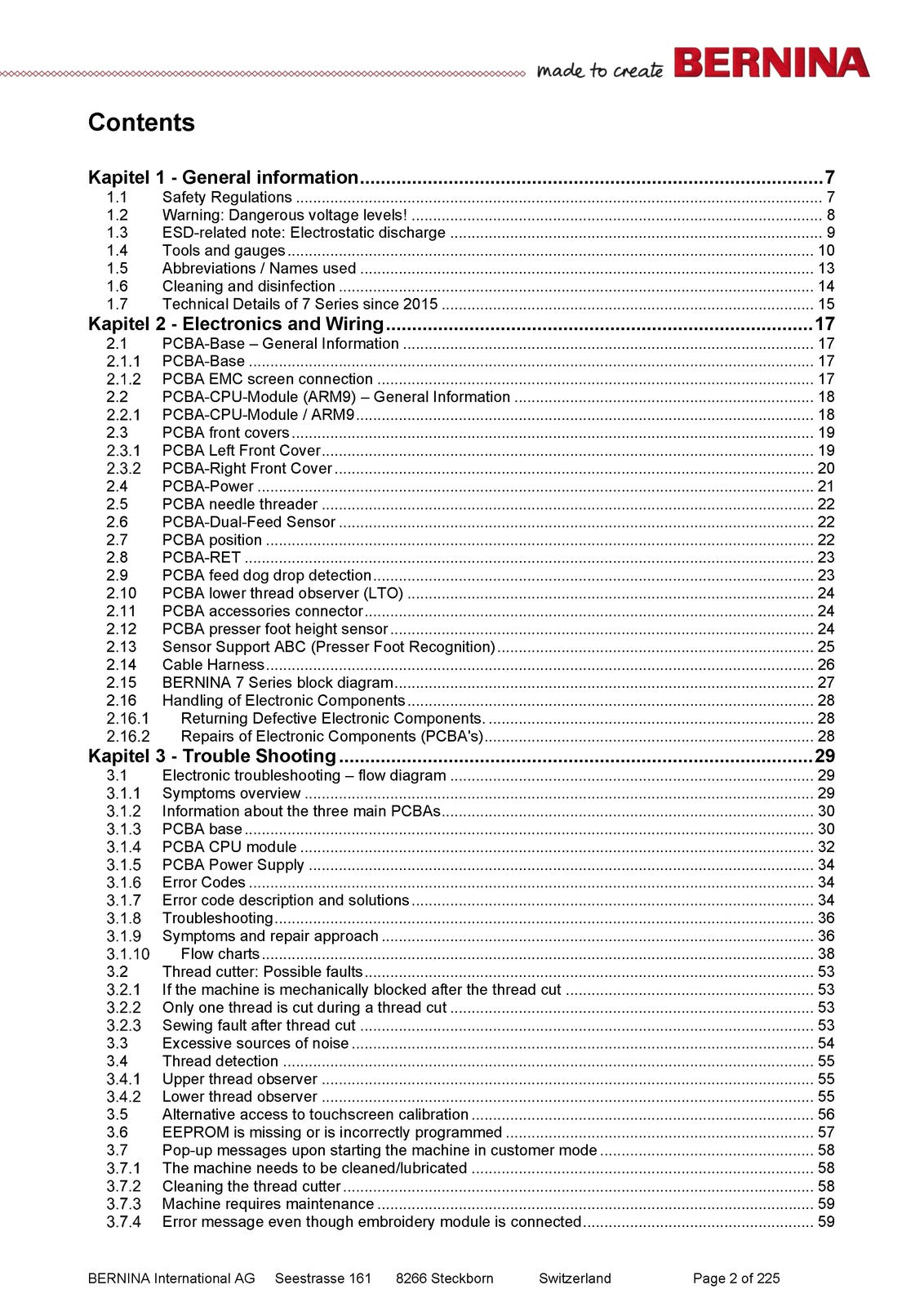 BERNINA 7 Series 790 Service Maintenance Manual - WIRE BOUND - TOUGH COVERS