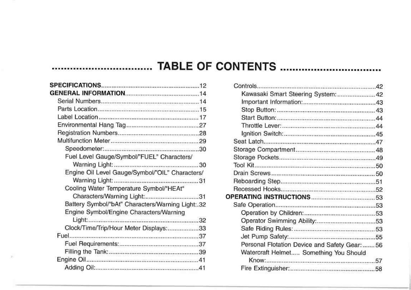 KAWASAKI Jet Ski 1100 STX DI Watercraft Owners Manual 4 - WIRE BOUND