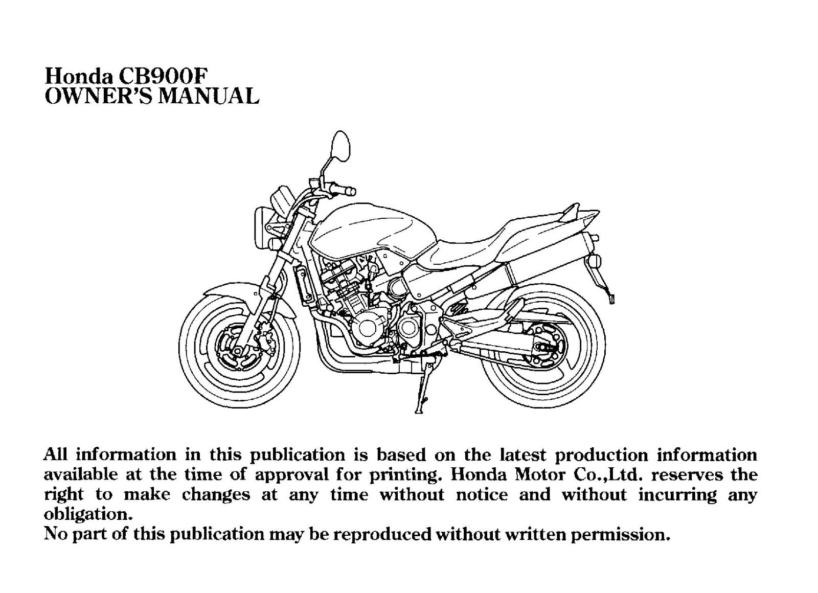 HONDA CB900F Motorcycle Owners Manual 2003 - BOUND - COVERS - XL FOLDOUT PAGES