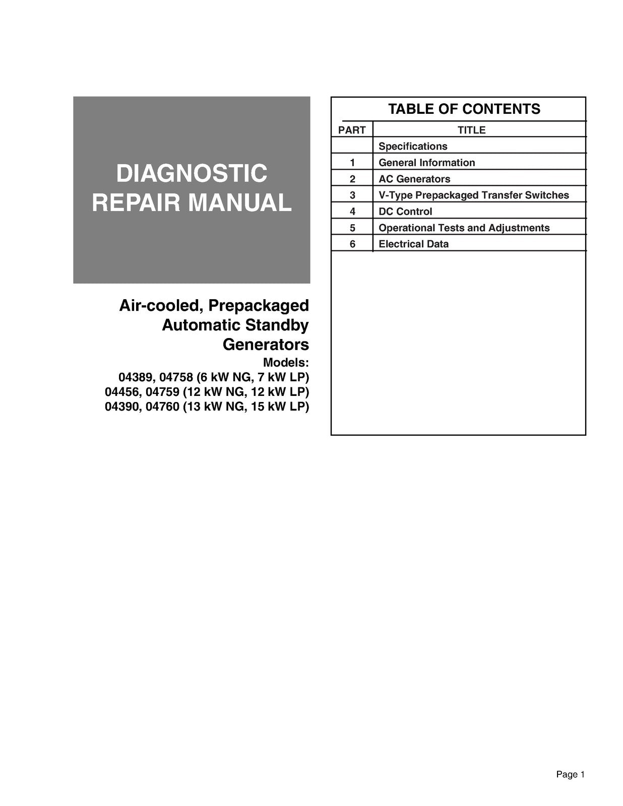 GUARDIAN Generator 4389 4758 4456 4759 4390 4760 Repair Manual - WIRE BOUND