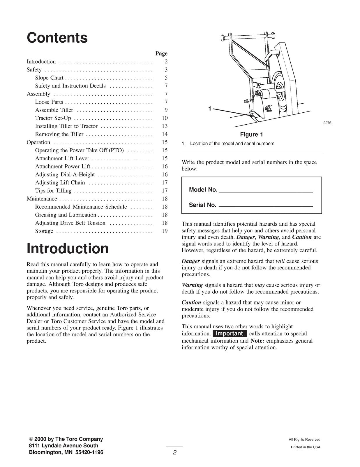 TORO 36 Tiller Wheel Horse Lawn Garden Tractor Attachment Operators Manual