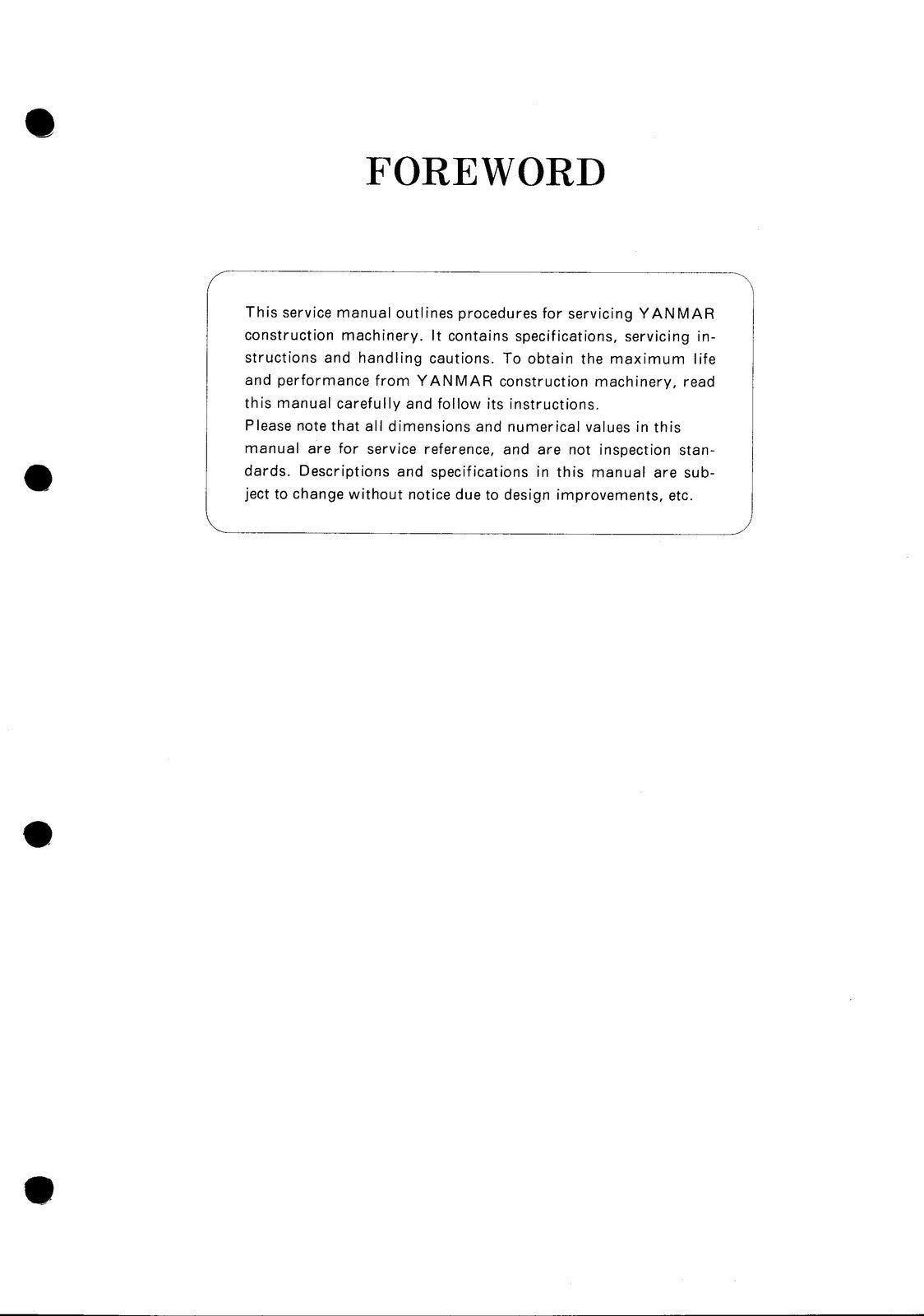 YANMAR B37V Excavator Service Manual - BOUND - COVERS - XL FOLDOUT PAGES