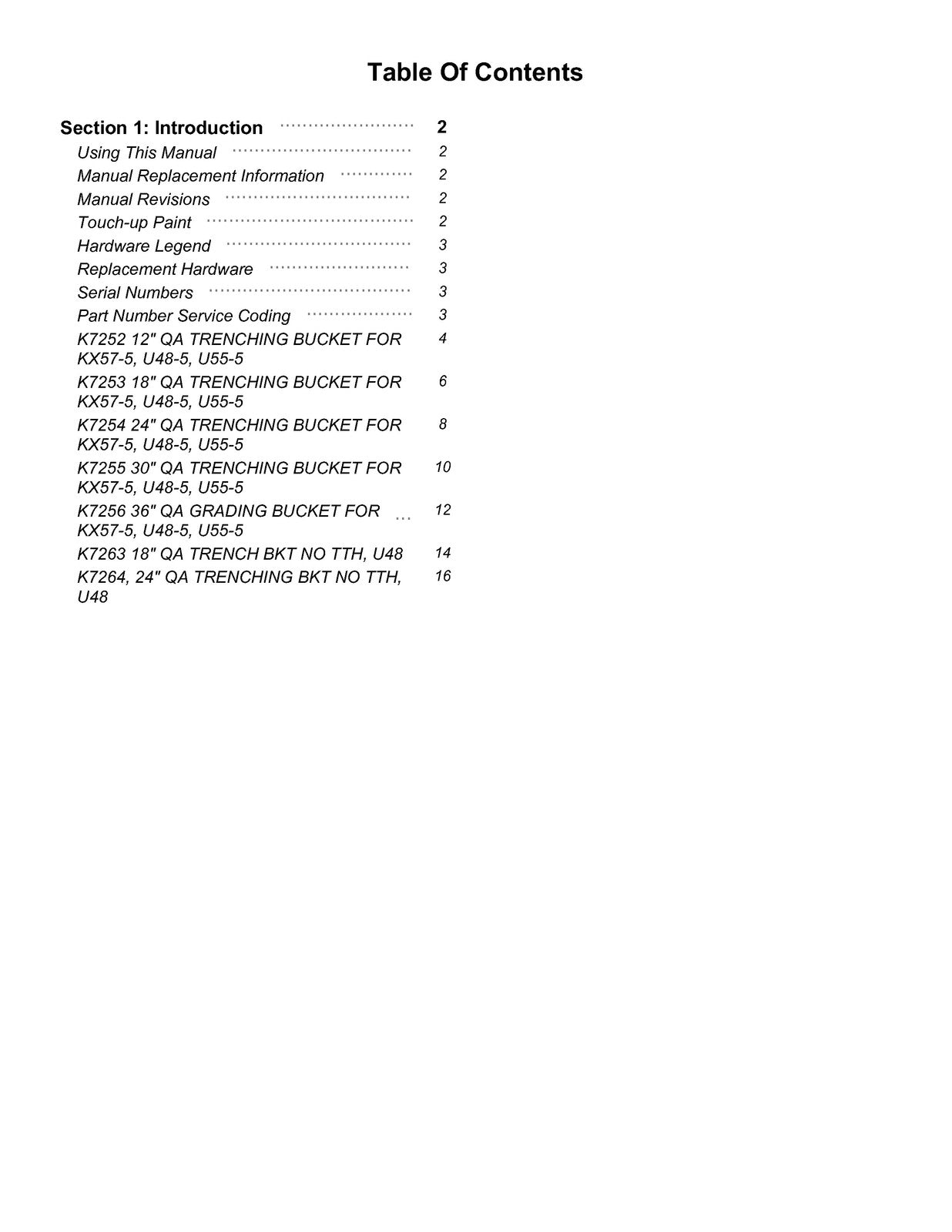 LAND PRIDE K72XX U48 K-series Excavator Buckets Parts Manual 2026 - WIRE BOUND