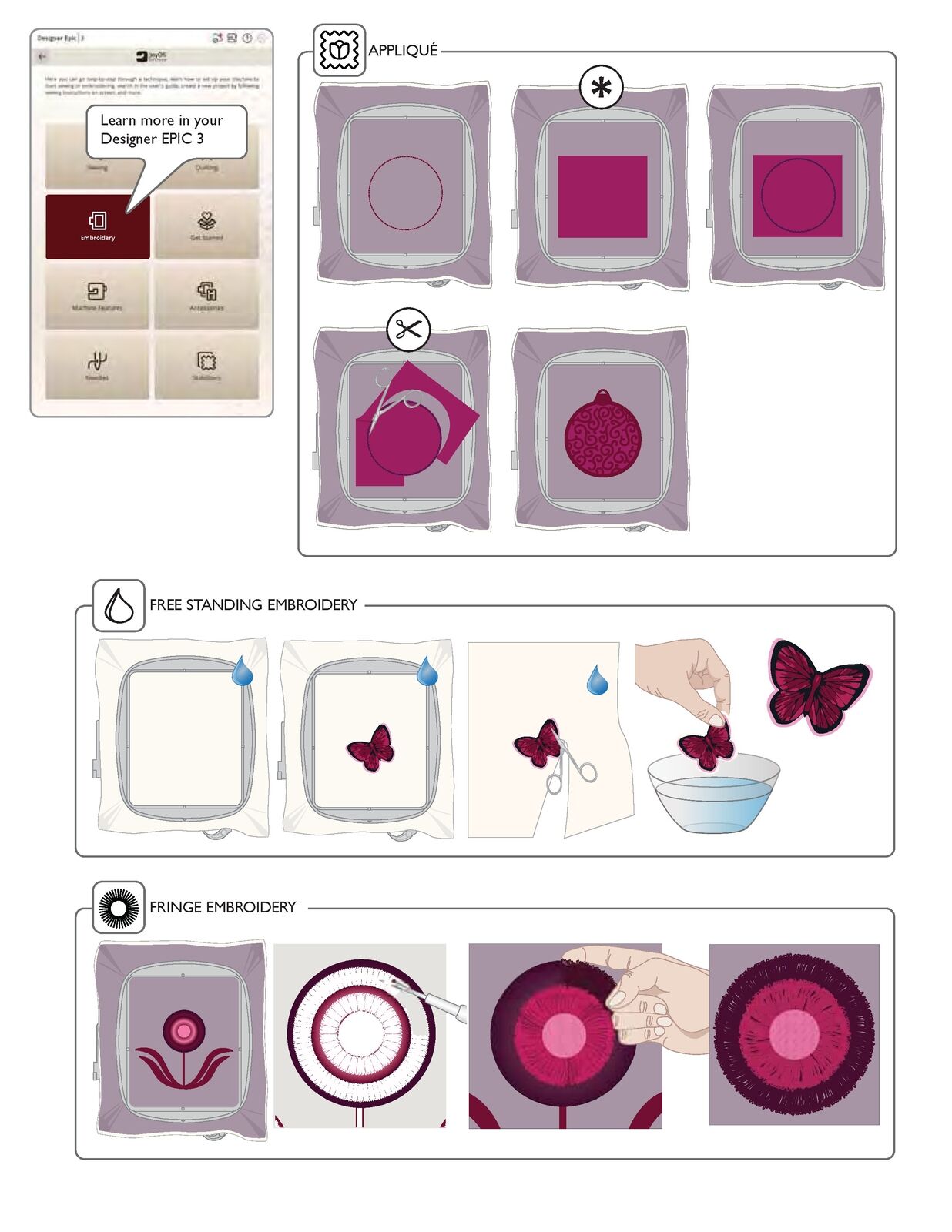 Husqvarna Viking Designer Epic 3 Sampler Book: 287 Color Pgs, Tough Wire Binding