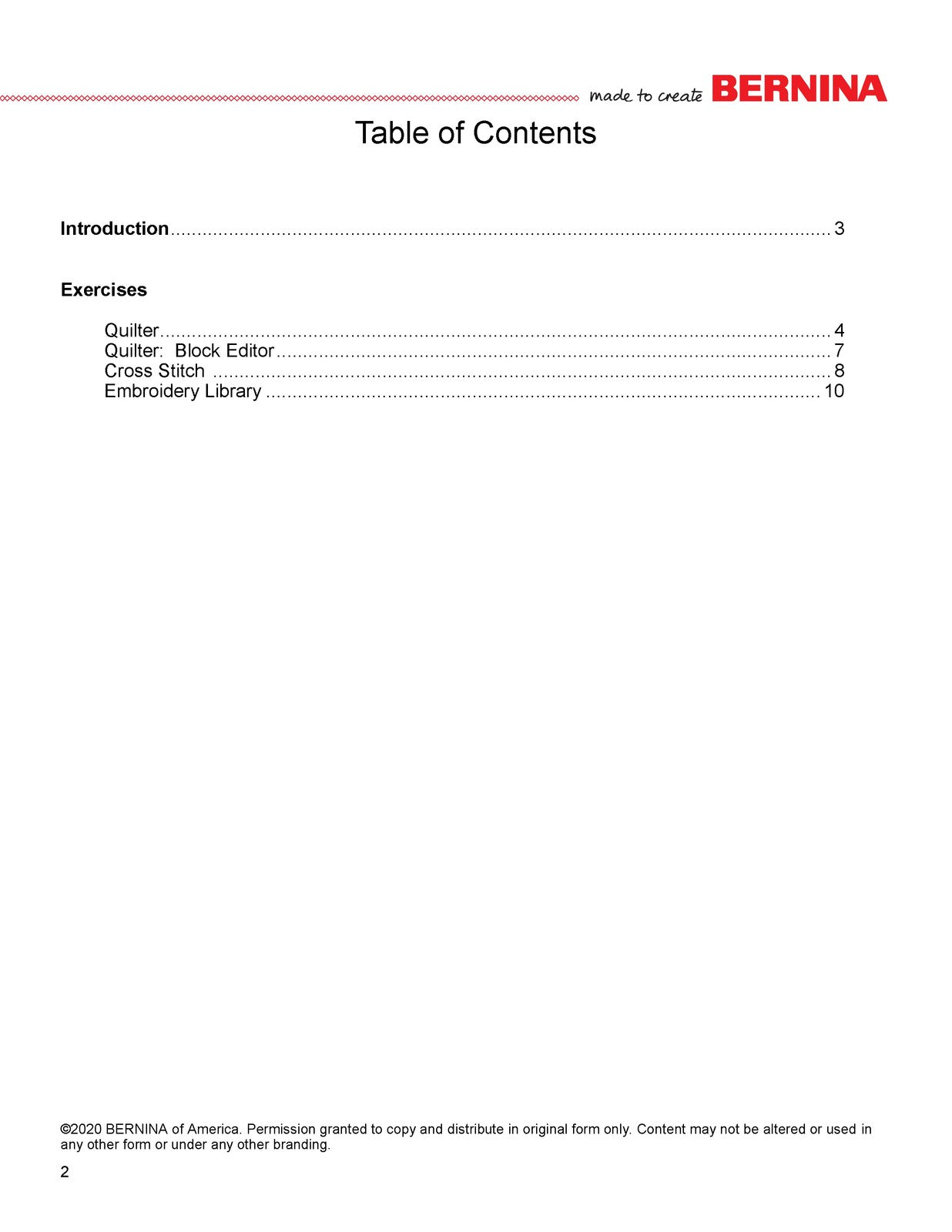 BERNINA 82 Embroidery Software Application Programs Workbook Manual 2020