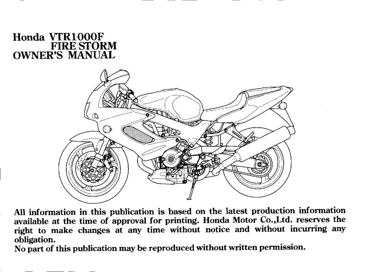 HONDA VTR1000F Firestorm Owners Manual 2004 - BOUND - COVERS - XL FOLDOUT PAGES