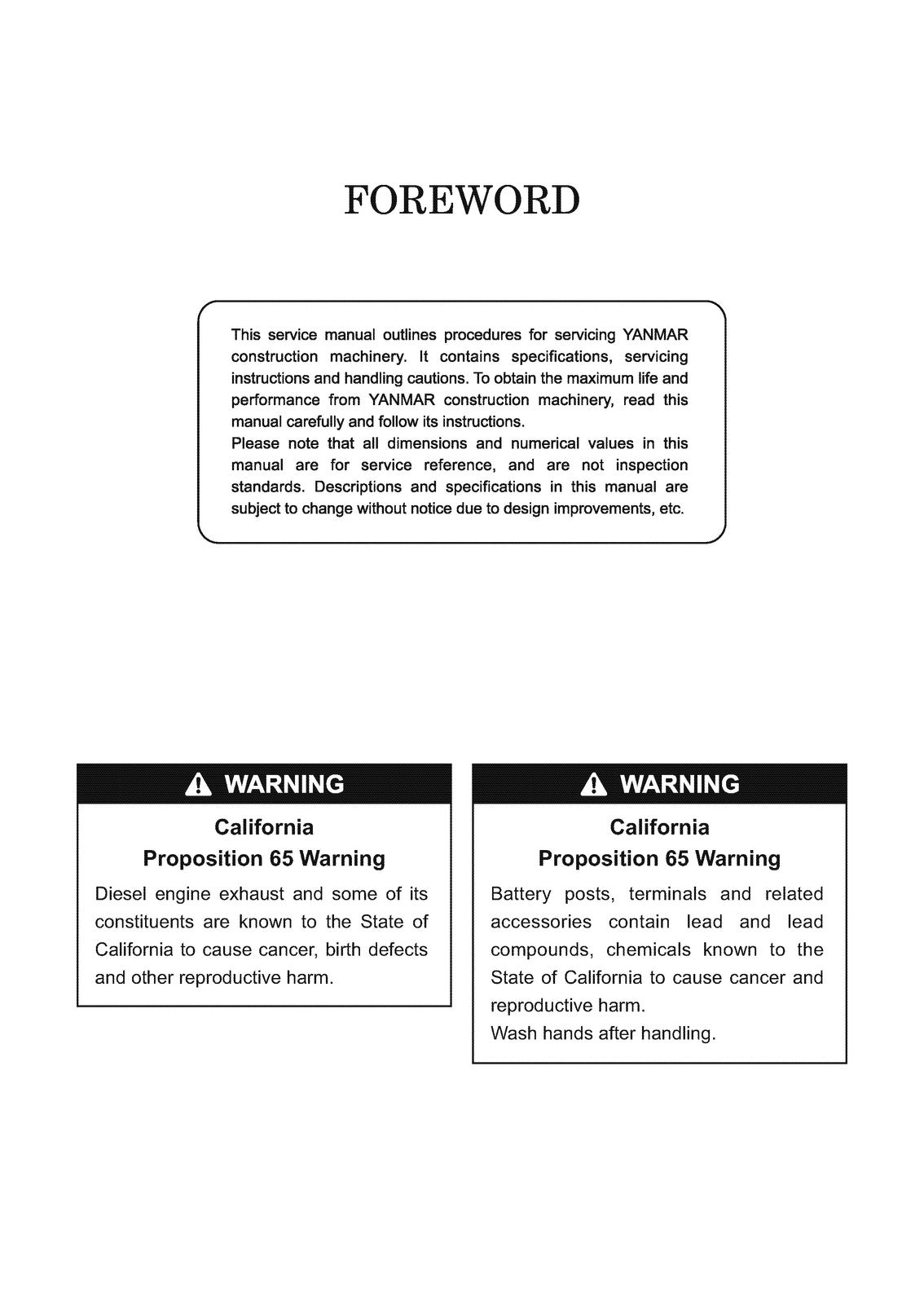 YANMAR ViO45-5 ViO45-5B ViO55-5 ViO55-5B Service Manual, BOUND, COVERS, FOLDOUTS