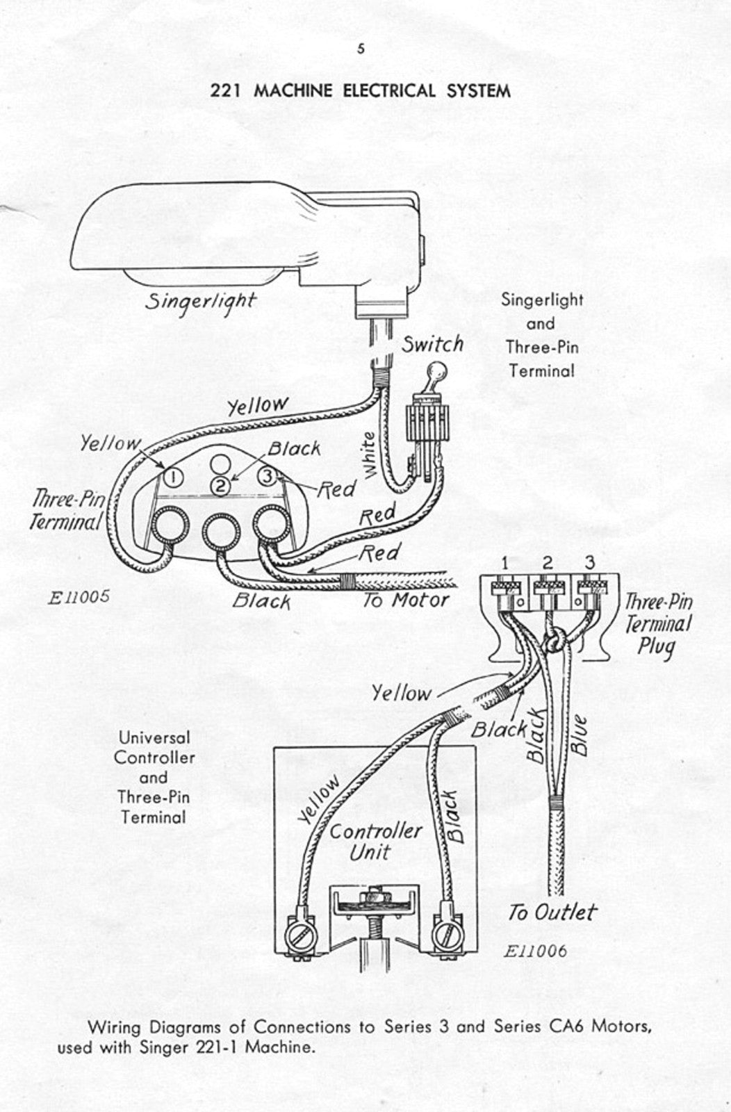 SINGER Sewing Machine Motor Wiring Diagrams Manual - WIRE BOUND - TOUGH COVERS
