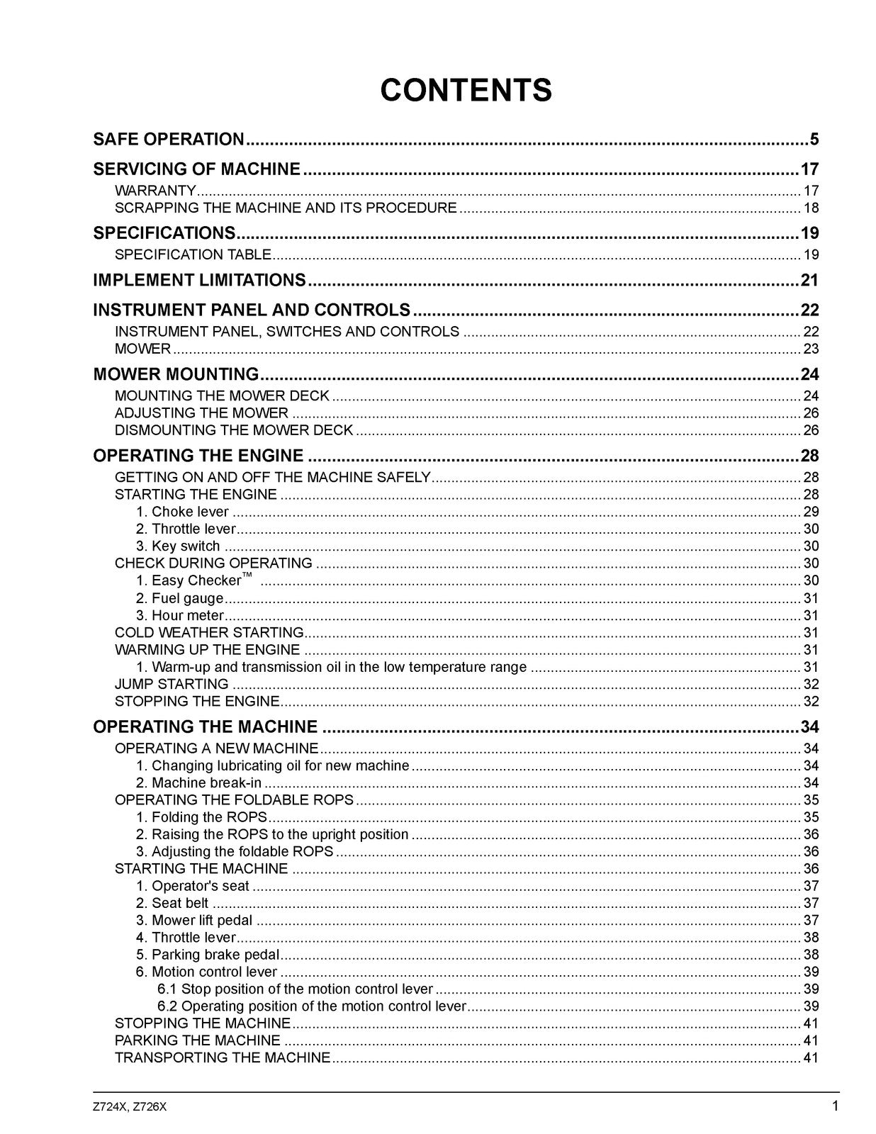 KUBOTA Z724X Z726X Zero Turn Operators Manual - BOUND - COVERS - XL FOLDOUTS