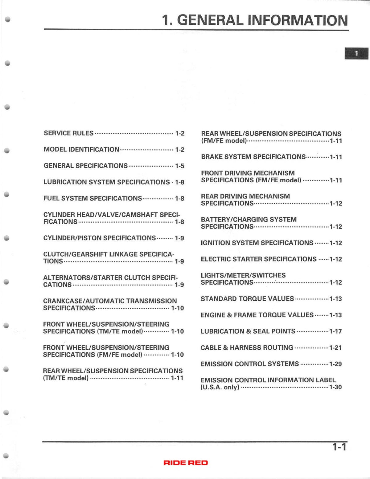 HONDA TRX350 TE TM FE FM FourTrax Rancher ATV Service Manual 2004-2006, FOLDOUTS