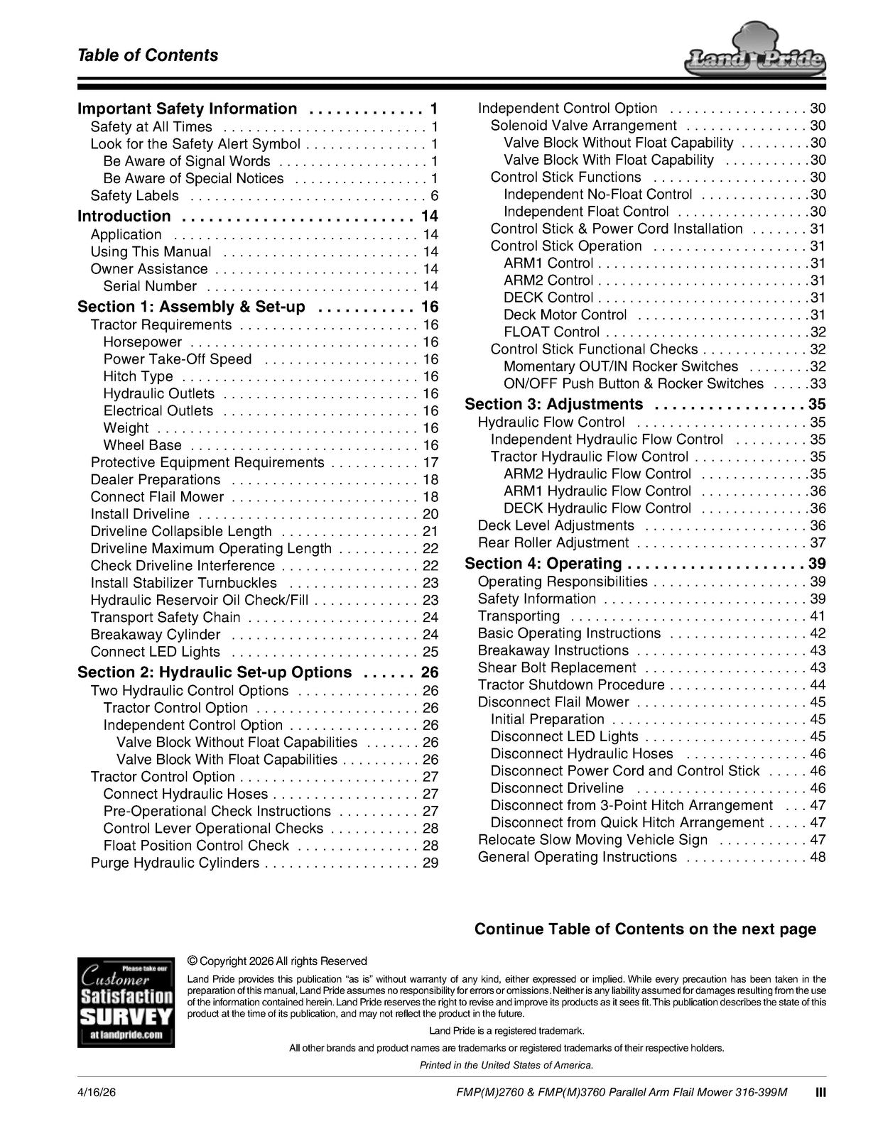 LAND PRIDE FMP27 FMP37 Series Flail Mowers Operators Manual - WIRE BOUND