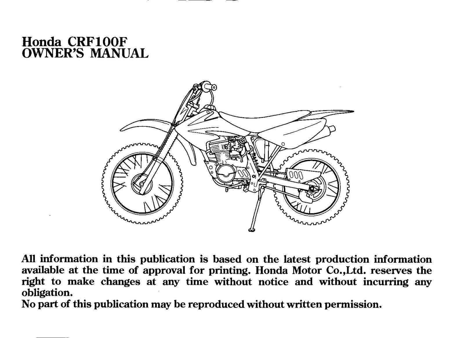 HONDA CRF100F Owners Manual 2007 - STEEL WIRE BOUND - PROTECTIVE COVERS