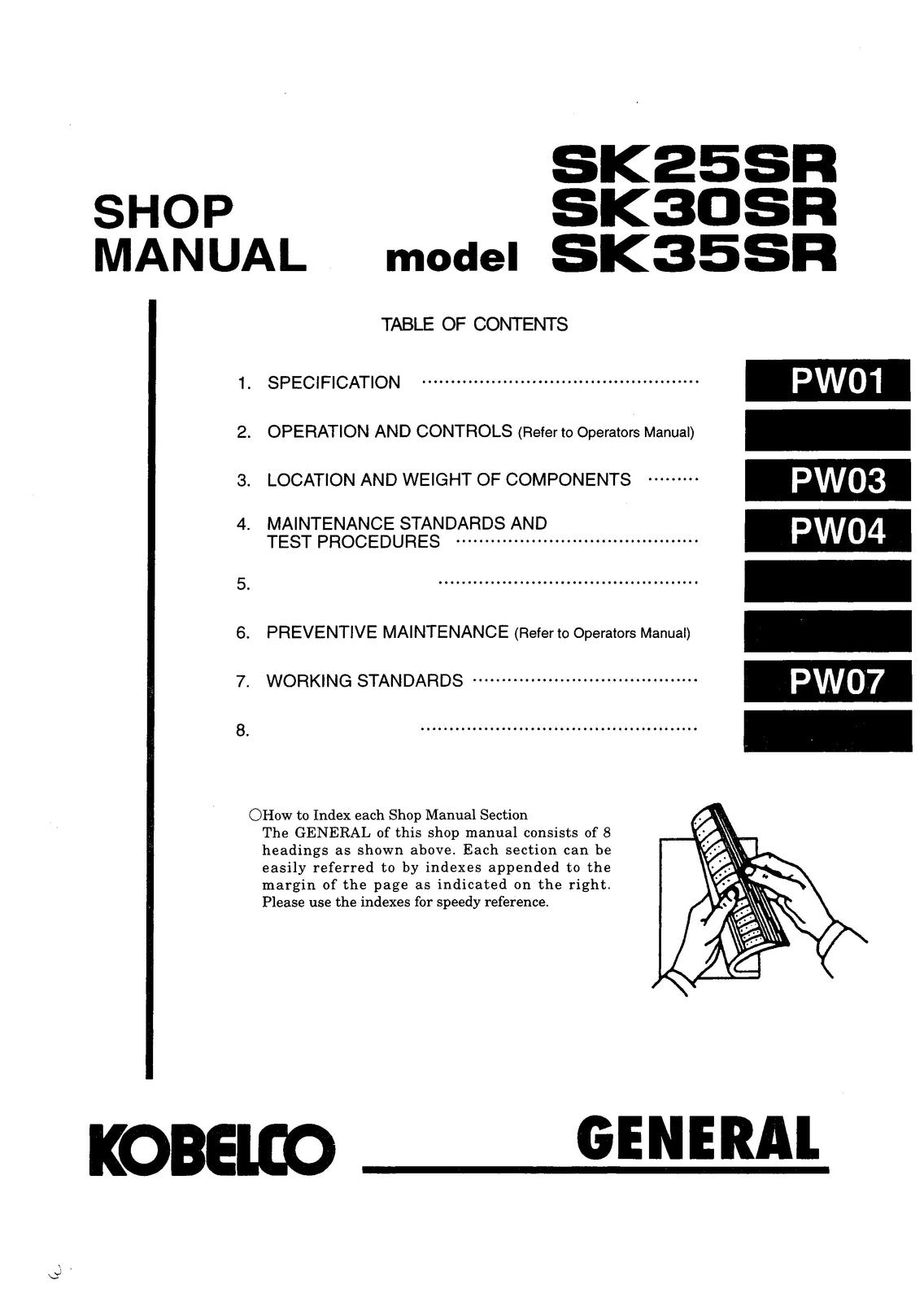 KOBELCO SK25SR SK30SR SK35SR Mini Excavator Workshop Manual - WIRE BOUND, COVERS