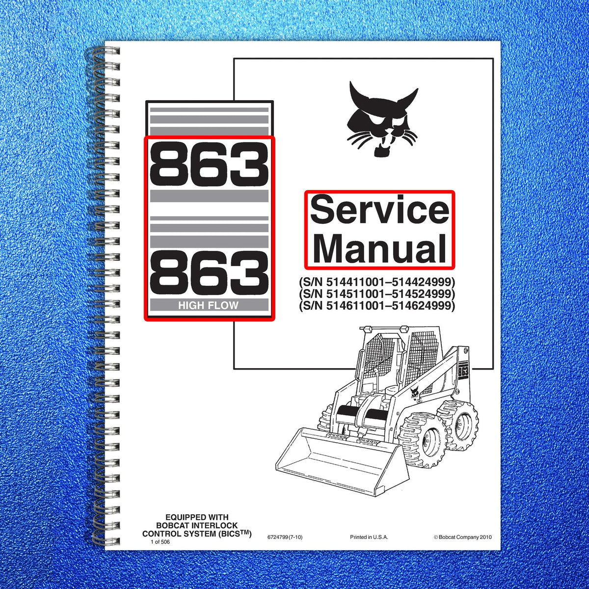 BOBCAT 863 & 863 High Flow Skid Steer Service & Parts Manual BUNDLE - WIRE BOUND