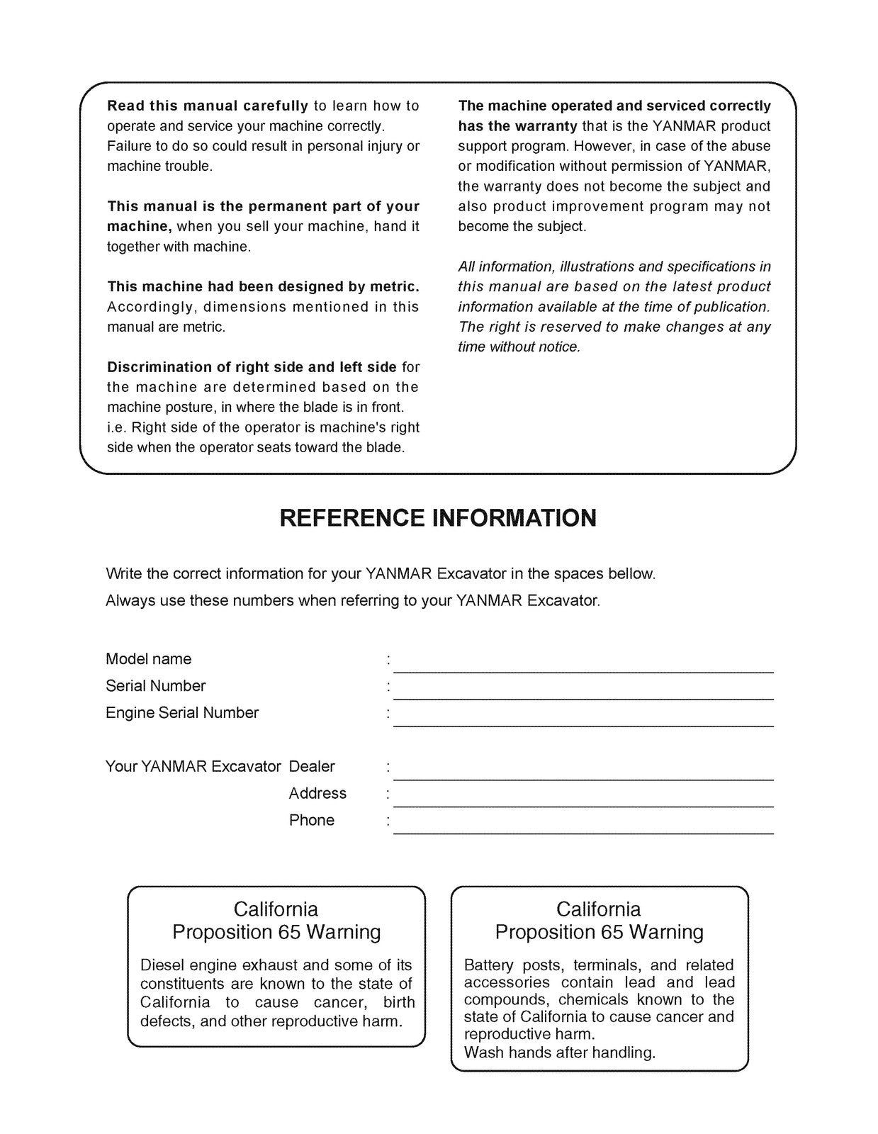 YANMAR ViO45-6A ViO55-6A Excavator Operation  Maintenance Manual - WIRE BOUND