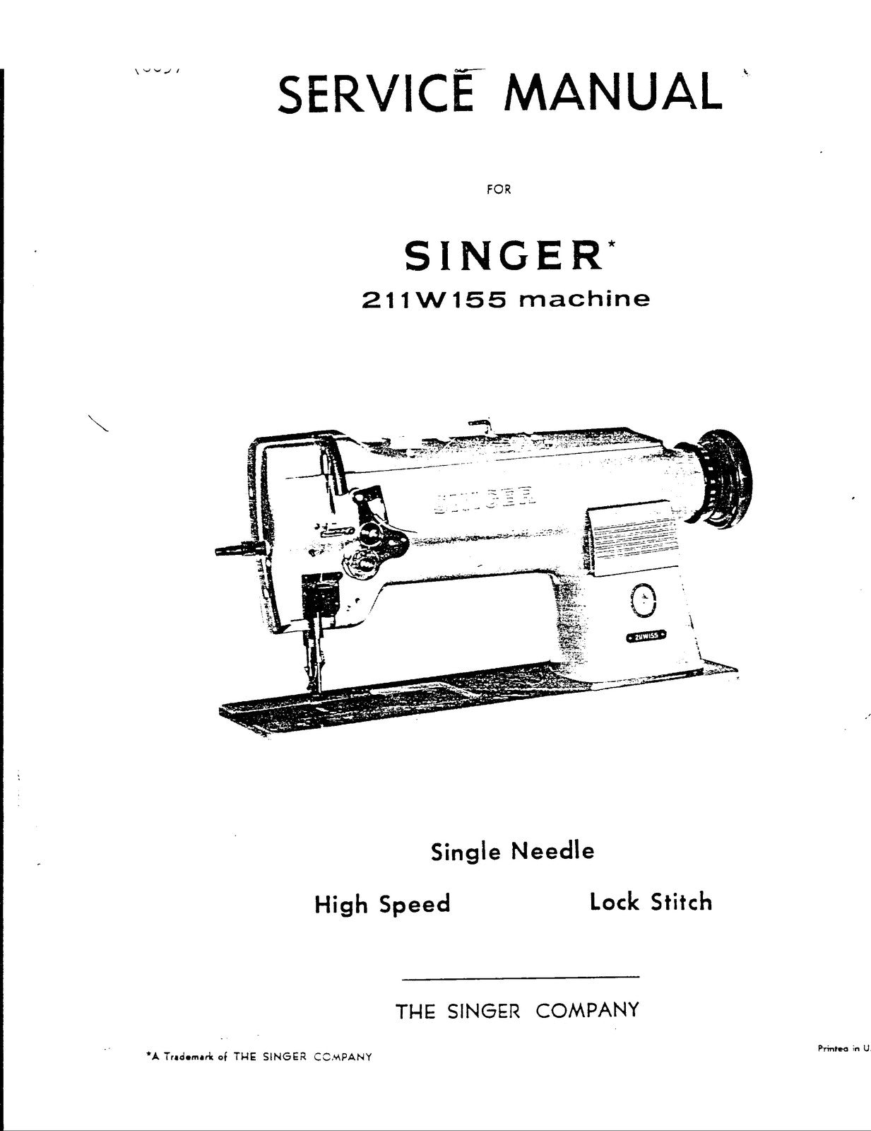 SINGER 211W155 Sewing Machine Service Manual - STEEL WIRE BOUND - TOUGH COVERS