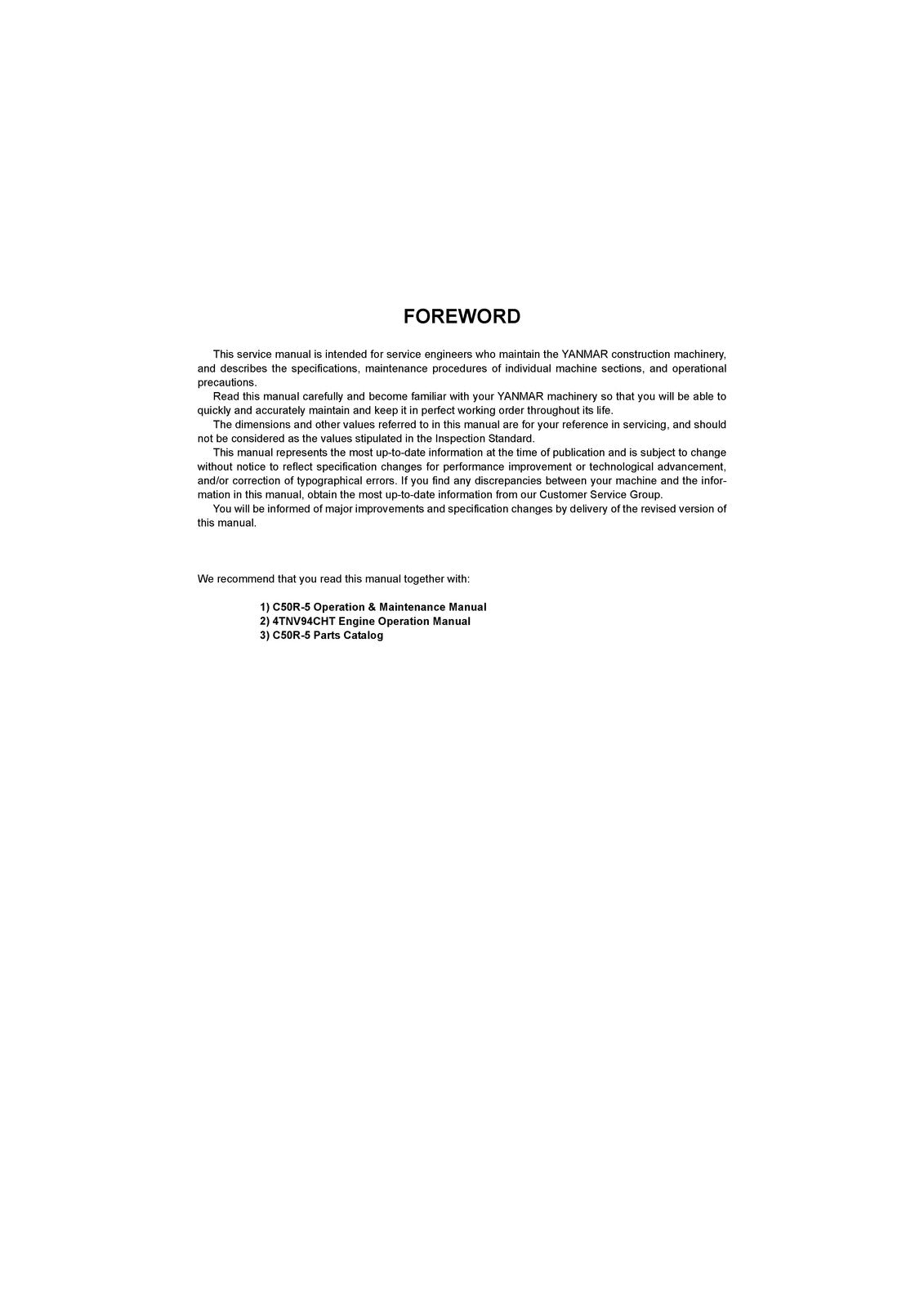 YANMAR C50R-5 Crawler Carrier Service Manual - BOUND - COVERS - XL FOLDOUT PAGES