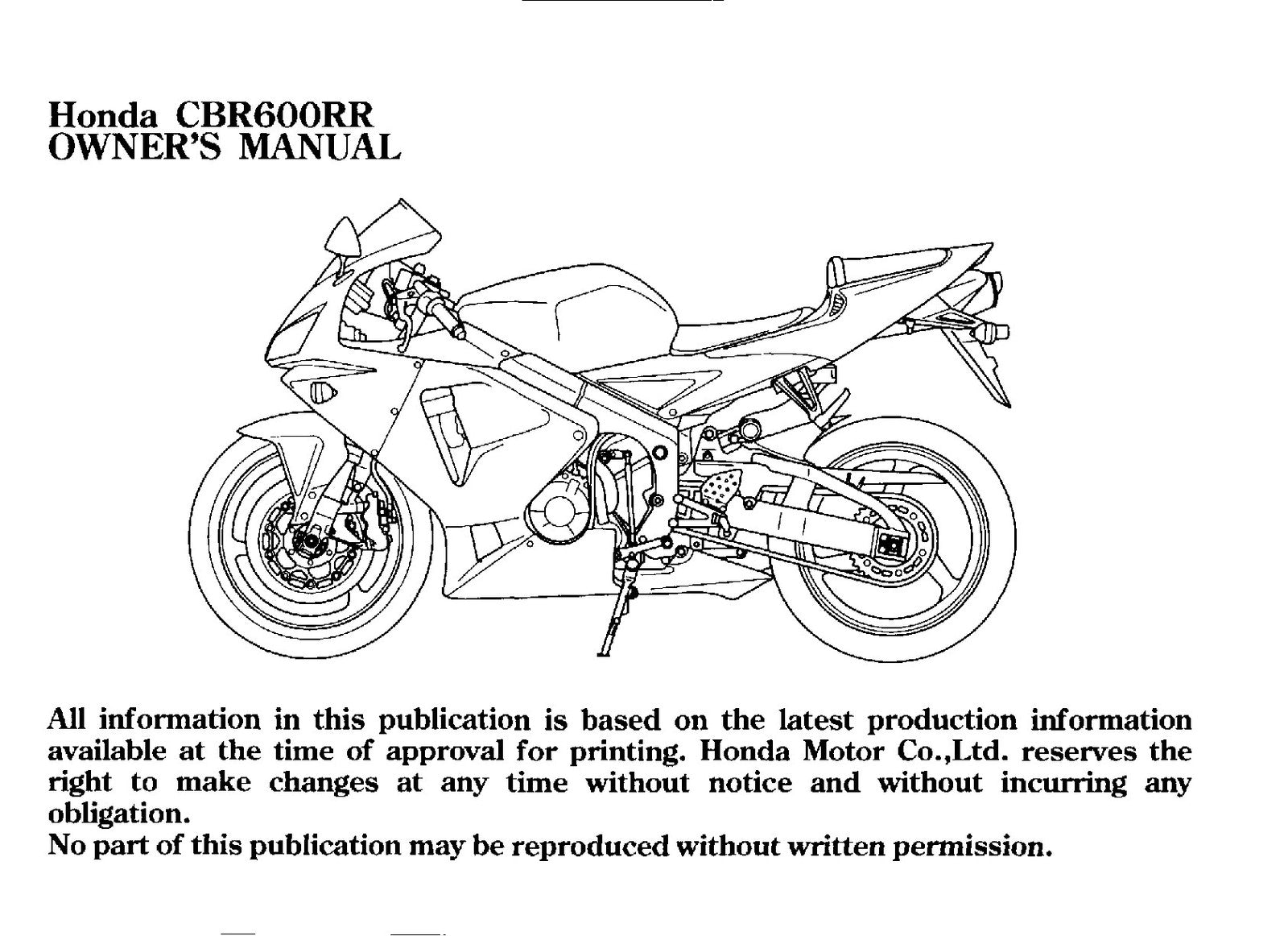 HONDA CBR600RR Motorcycle Owners Manual 2005 - BOUND - COVERS - XL FOLDOUT PAGES