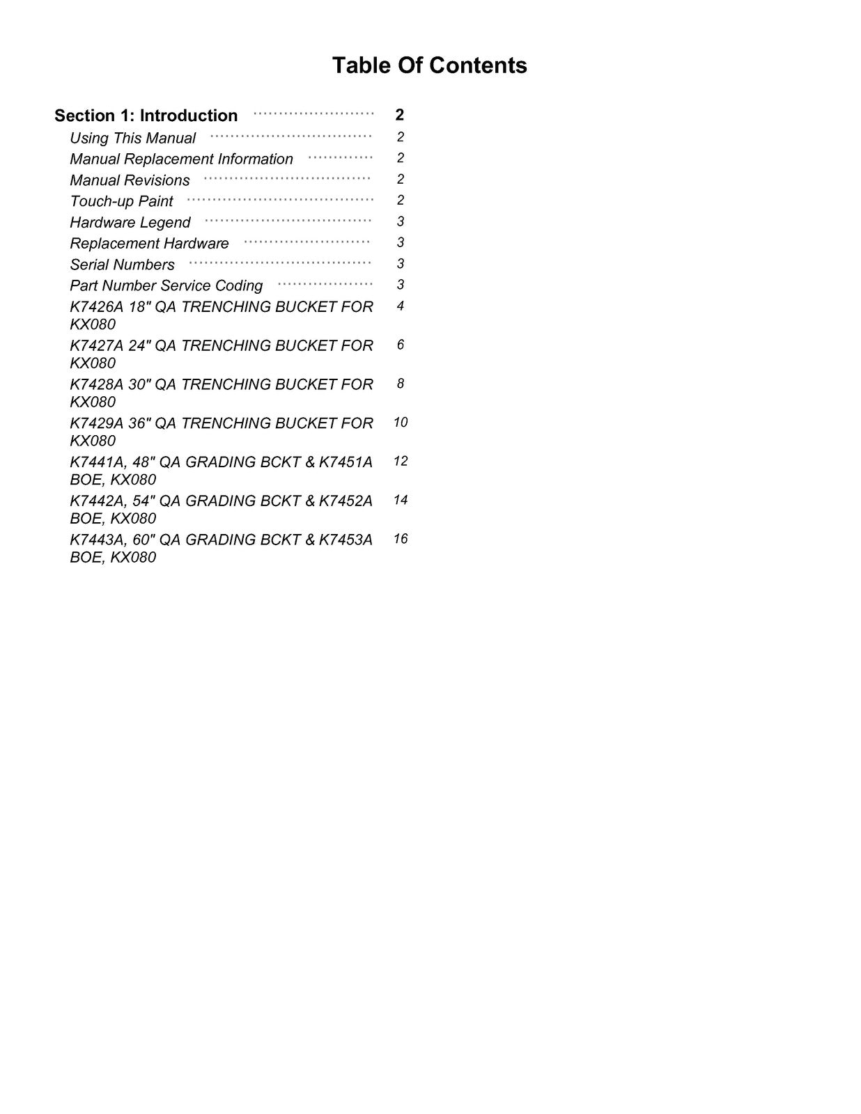LAND PRIDE K74XX KX080 K-series Excavator Buckets Parts Manual 2026 - WIRE BOUND