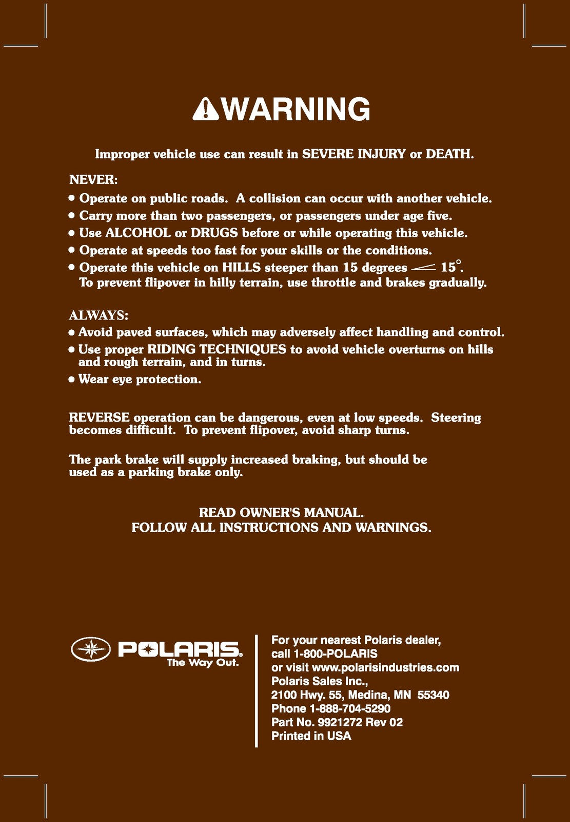 POLARIS RANGER 4X4 500 EFI Owners Manual 2008 - STEEL WIRE BOUND - TOUGH COVERS