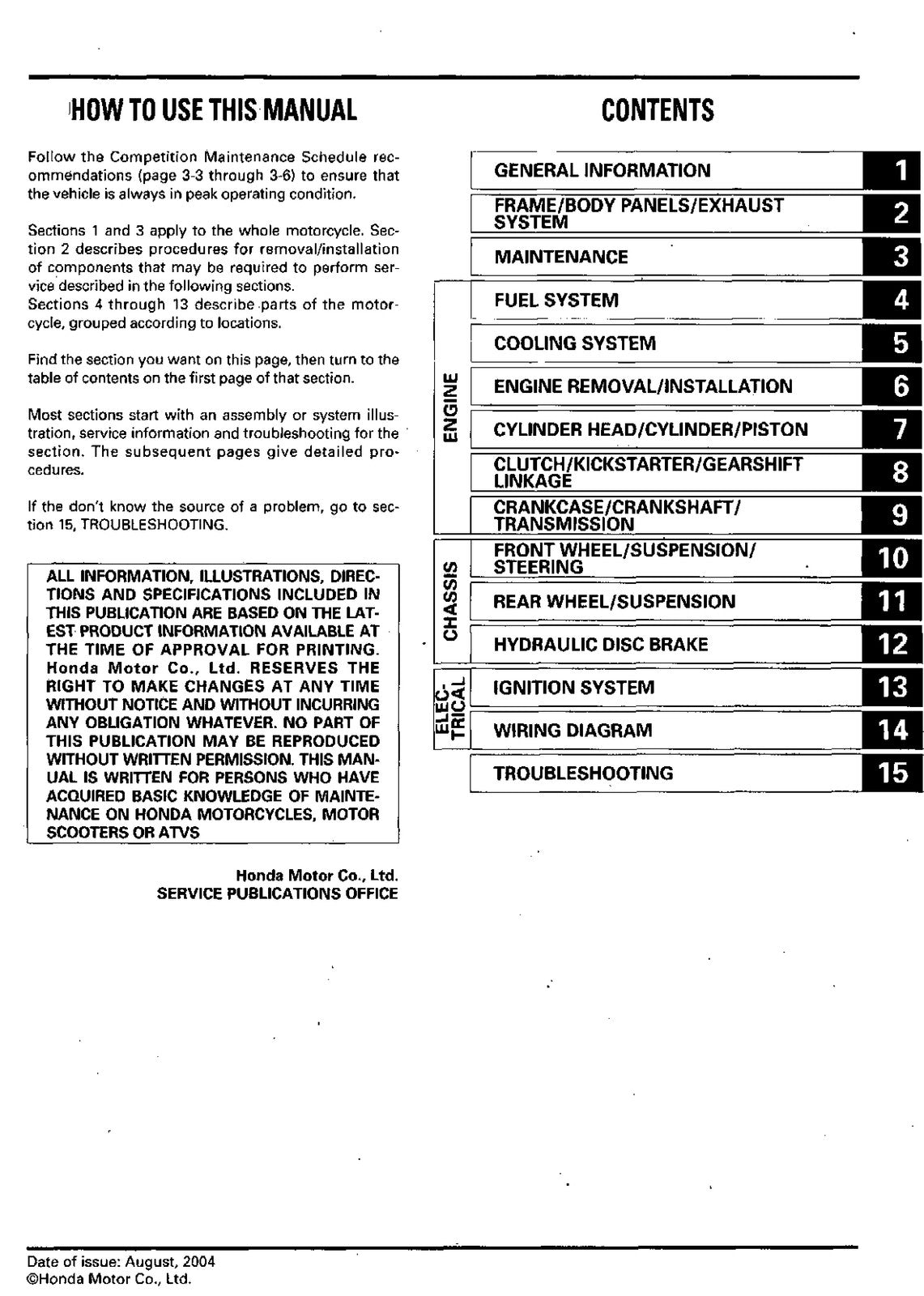 HONDA CR80R CR85R Motorcycle Service Manual 1995-2006 - WIRE BOUND - COVERS