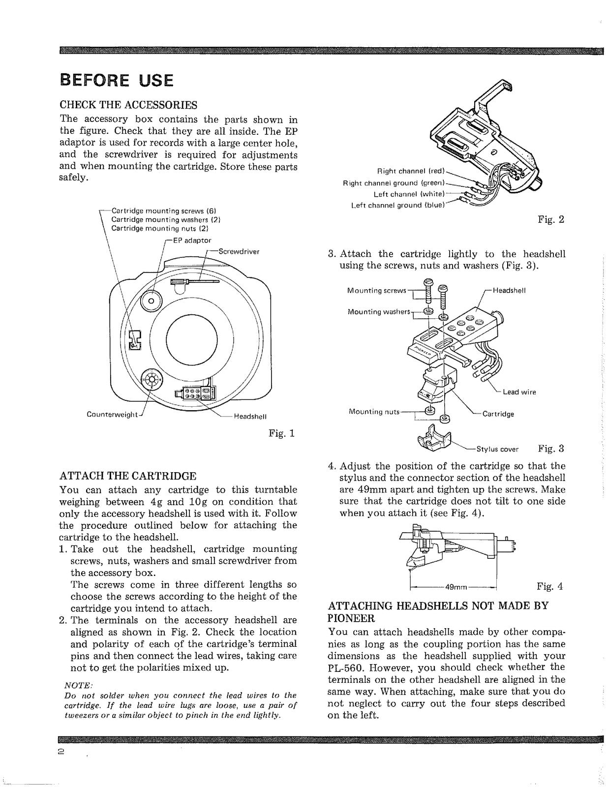 PIONEER PL-560 Turntable User Manual - STEEL WIRE BOUND - PROTECTIVE COVERS