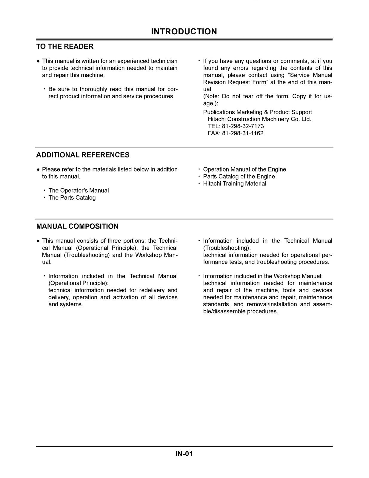 HITACHI ZAXIS 110 120 125 US 130 LCN 135UR EXCAVATOR Technical Service Manual