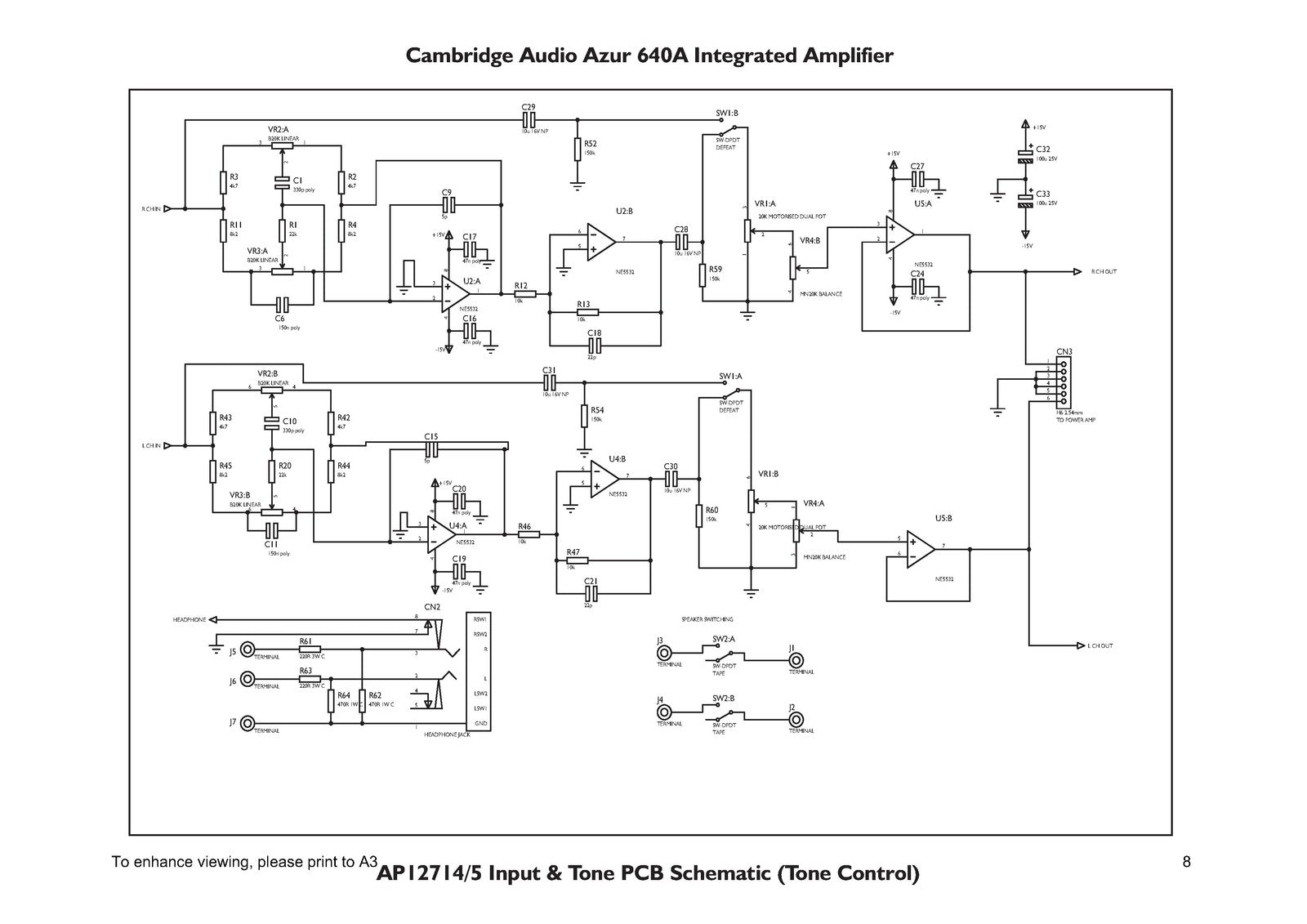 CAMBRIDGE AUDIO Azur 640A Integrated Amplifier Service Manual 2003 - WIRE BOUND