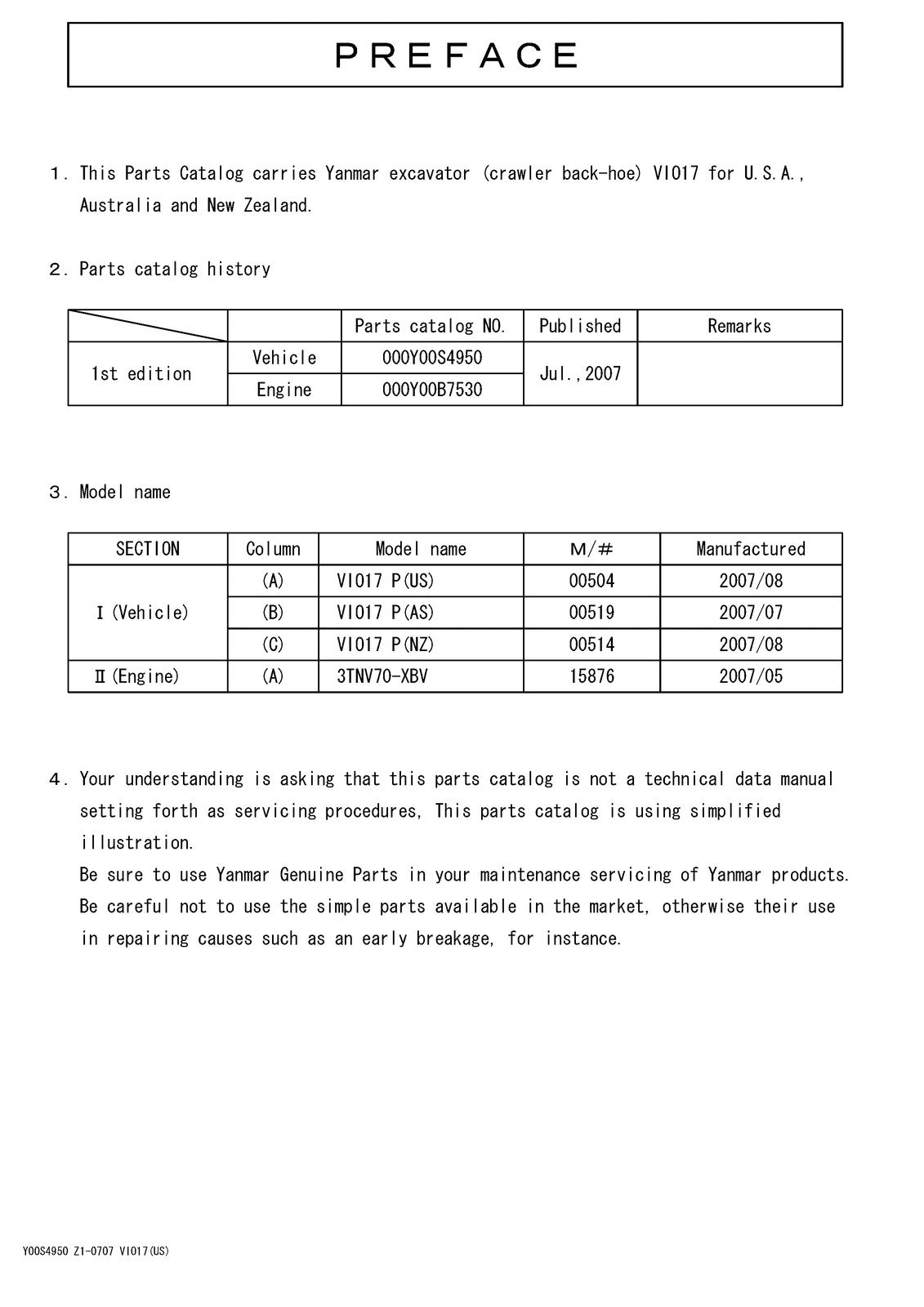 YANMAR ViO17 Excavator Parts Catalog Manual 2013 - WIRE BOUND - TOUGH COVERS