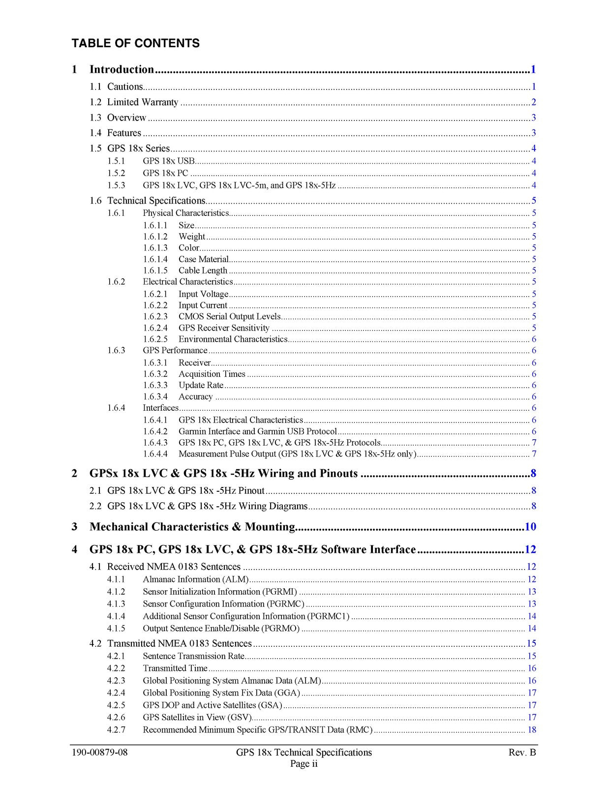 GARMIN GPS 18x Technical Specifications Manual 2008 - WIRE BOUND - TOUGH COVERS