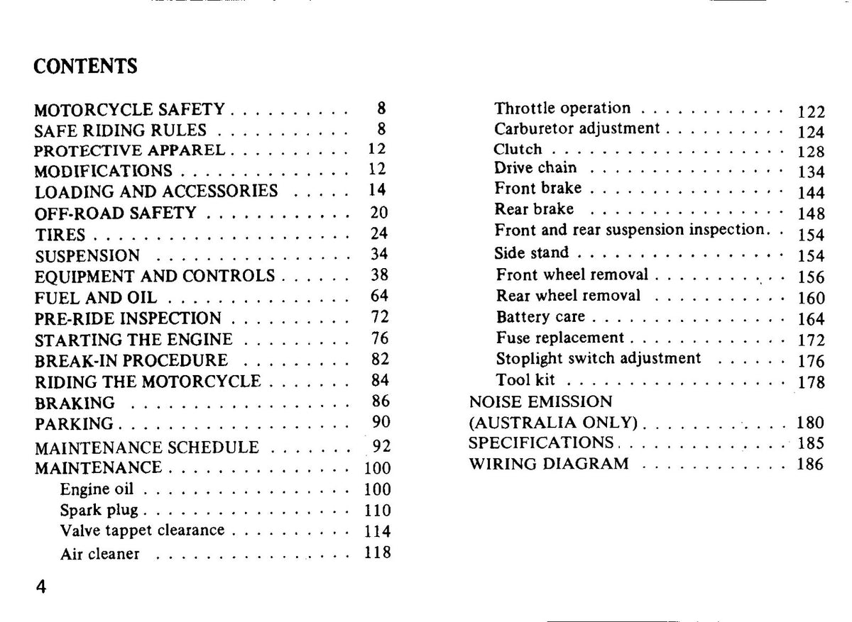 HONDA XL200R Owners Manual 1982 - BOUND - COVERS - XL FOLDOUT PAGES