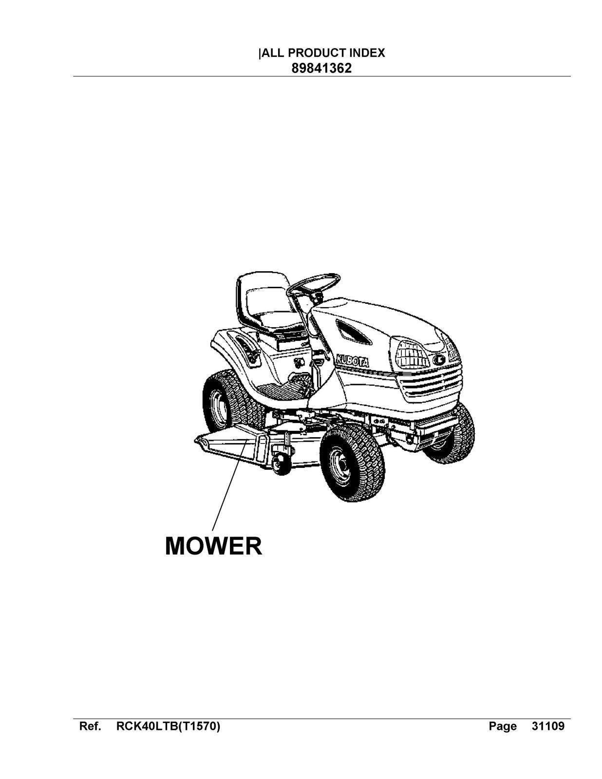 KUBOTA RCK40LTBT Parts Manual - STEEL WIRE BOUND - PROTECTIVE COVERS