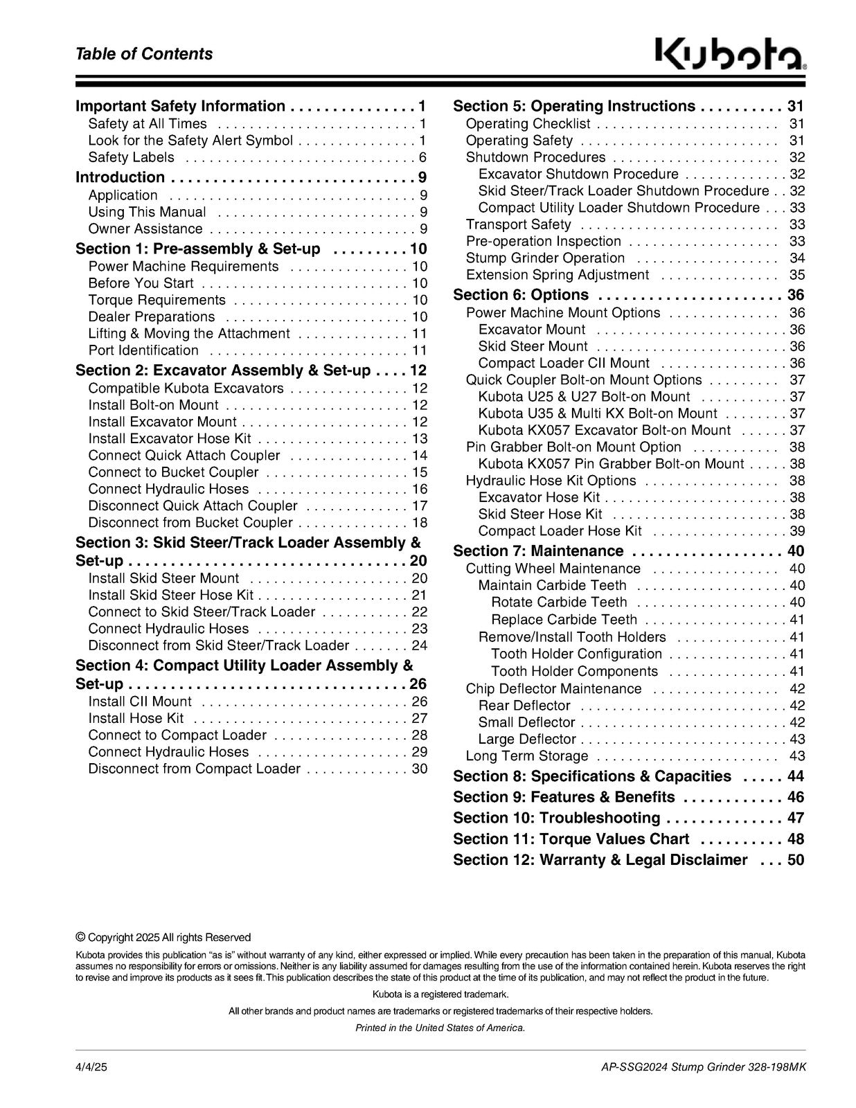 LAND PRIDE SSG20 Series Stump Grinder Operators Manual - WIRE BOUND - COVERS