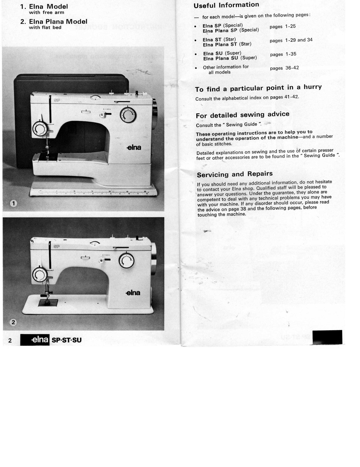 ELNA SP ST SU Sewing Machine Instruction Manual - WIRE BOUND - TOUGH COVERS
