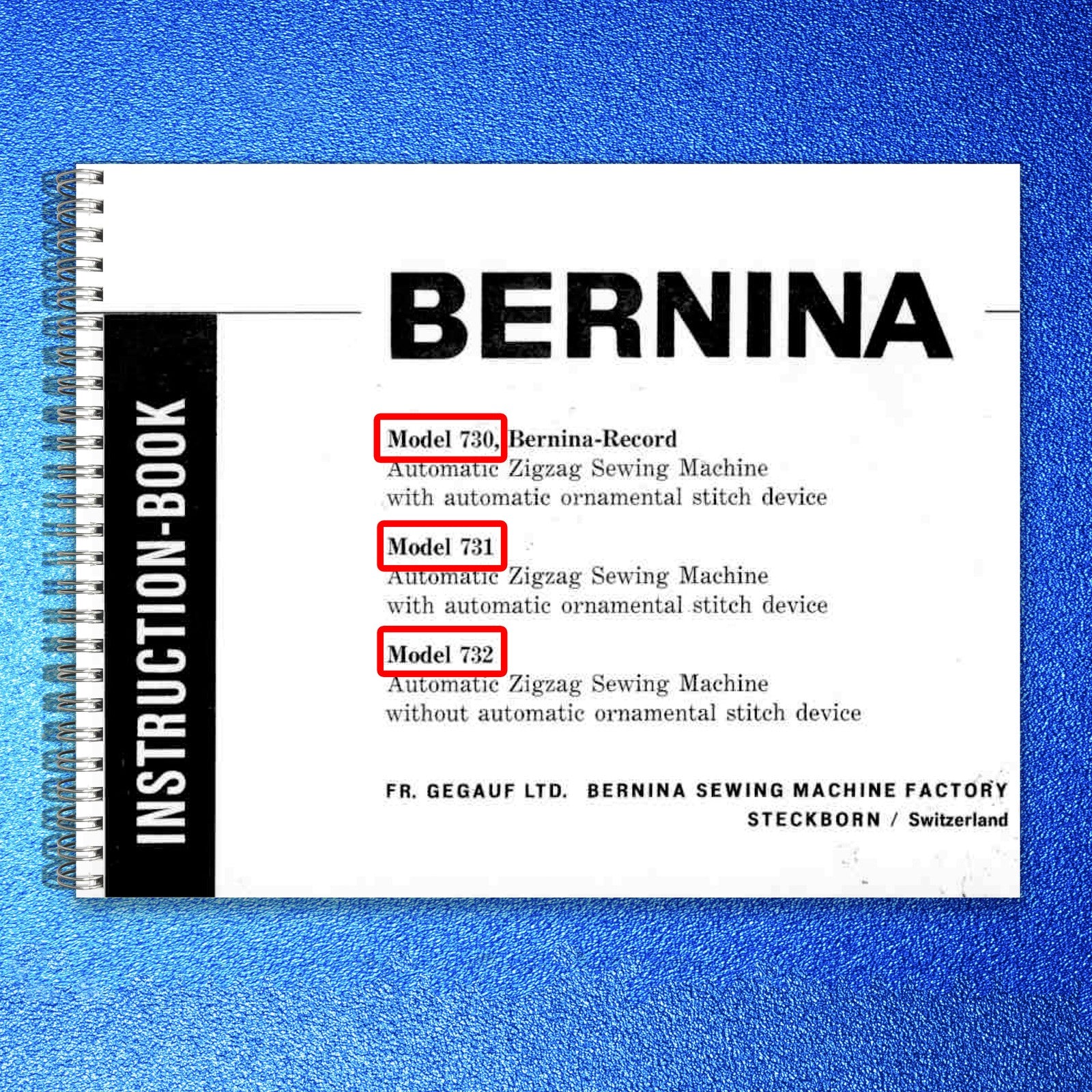 BERNINA 730 731 732 Record Operators & Parts Manual BUNDLE - WIRE BOUND - COVERS