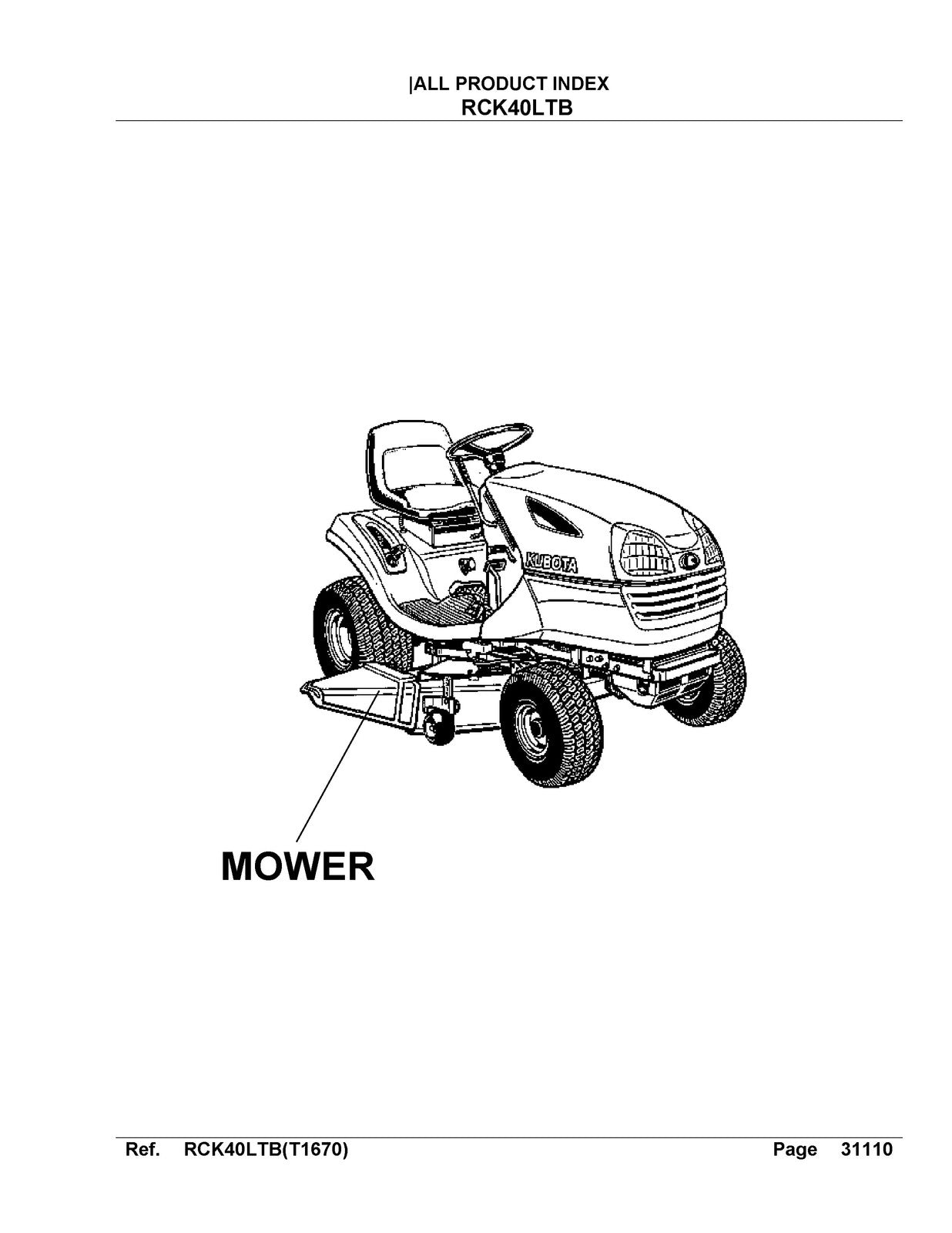 KUBOTA RCK40LTB Parts Manual - STEEL WIRE BOUND - PROTECTIVE COVERS