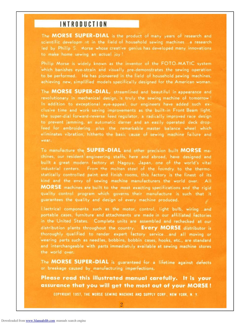 MORSE Super Dial Sewing Machine Instruction Manual - WIRE BOUND - TOUGH COVERS