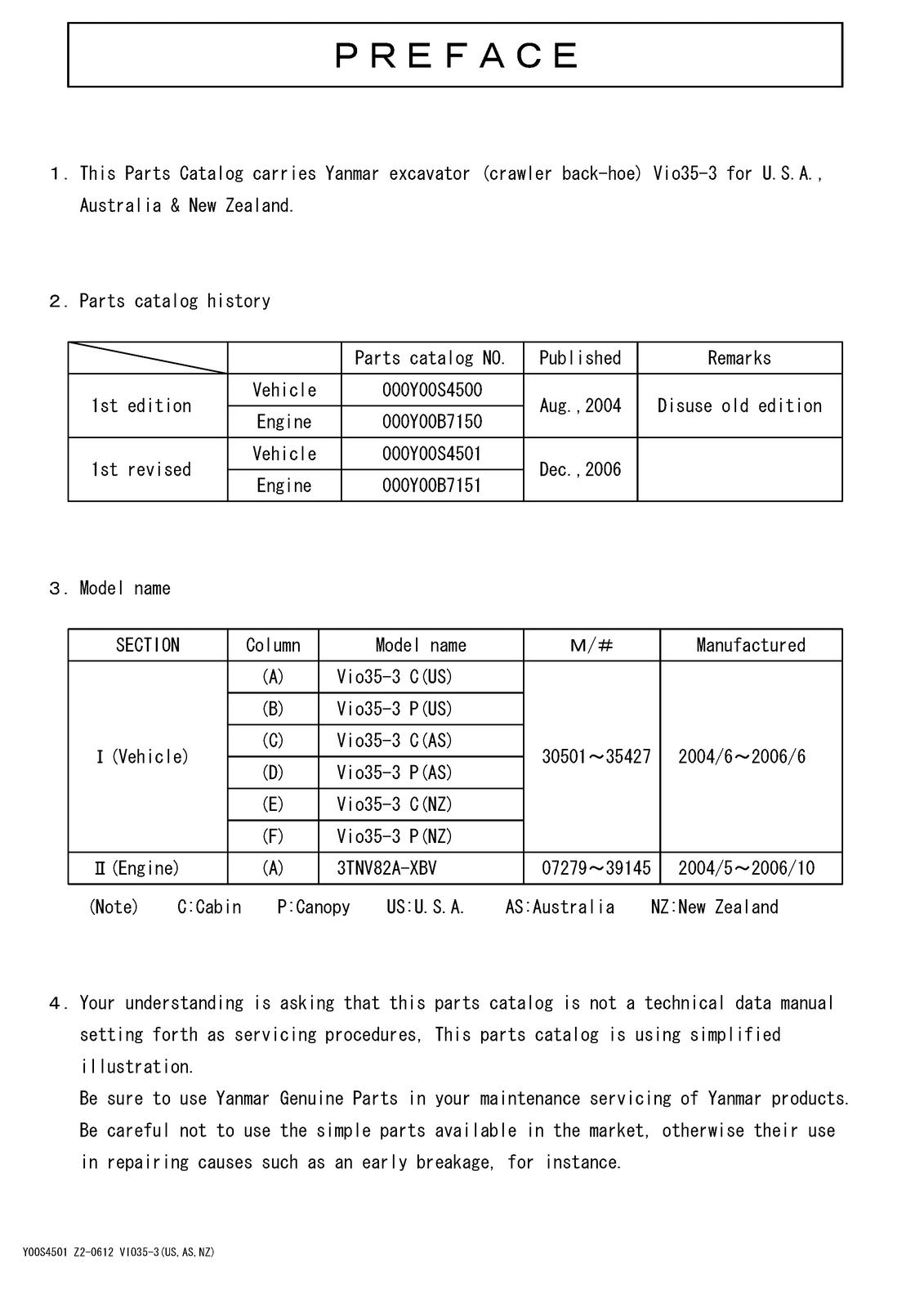 YANMAR ViO35-3 Excavator Parts Catalog Manual 2015 - WIRE BOUND - TOUGH COVERS