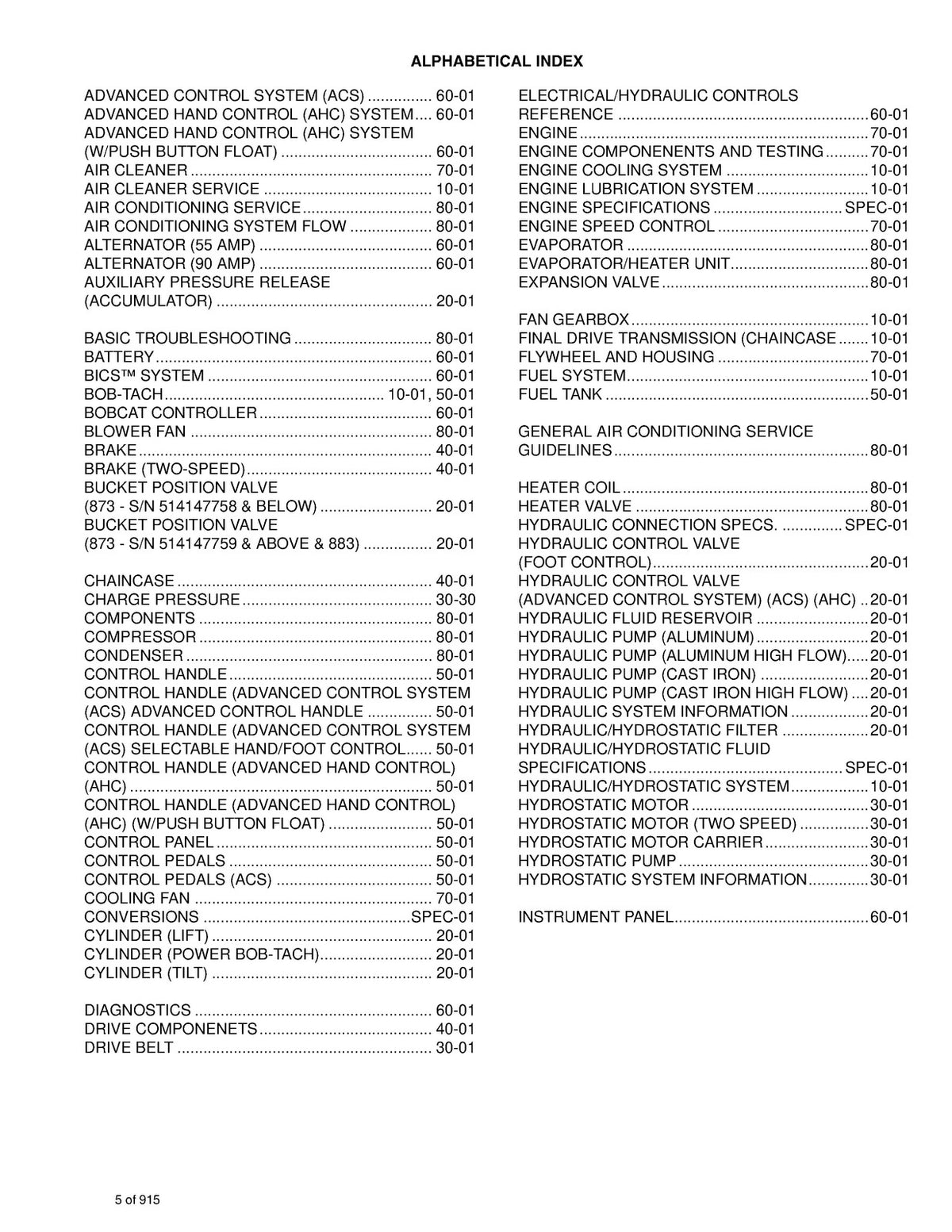 BOBCAT 873 883 Turbo High Flow G Service Manual SN 514140001 and Above, FOLDOUTS