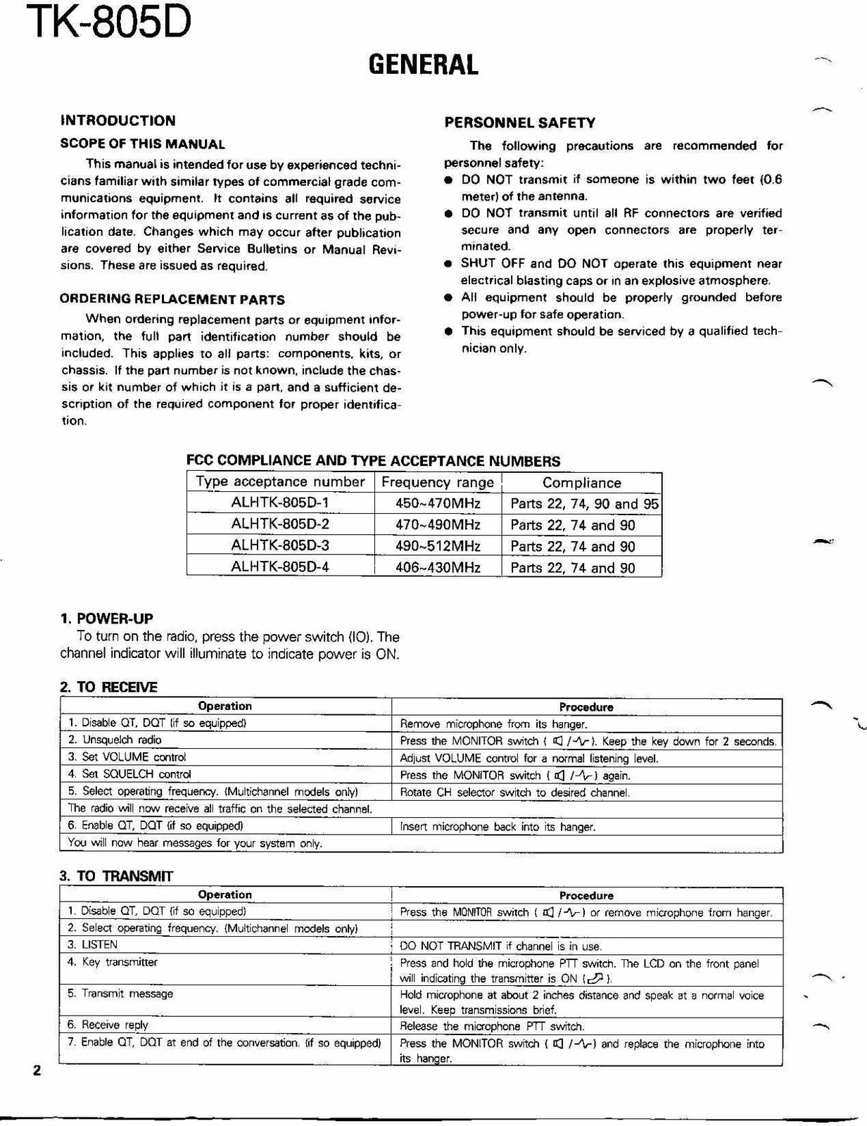 KENWOOD TK-805D UHF FM Two-Way Radio Service Manual - WIRE BOUND - TOUGH COVERS
