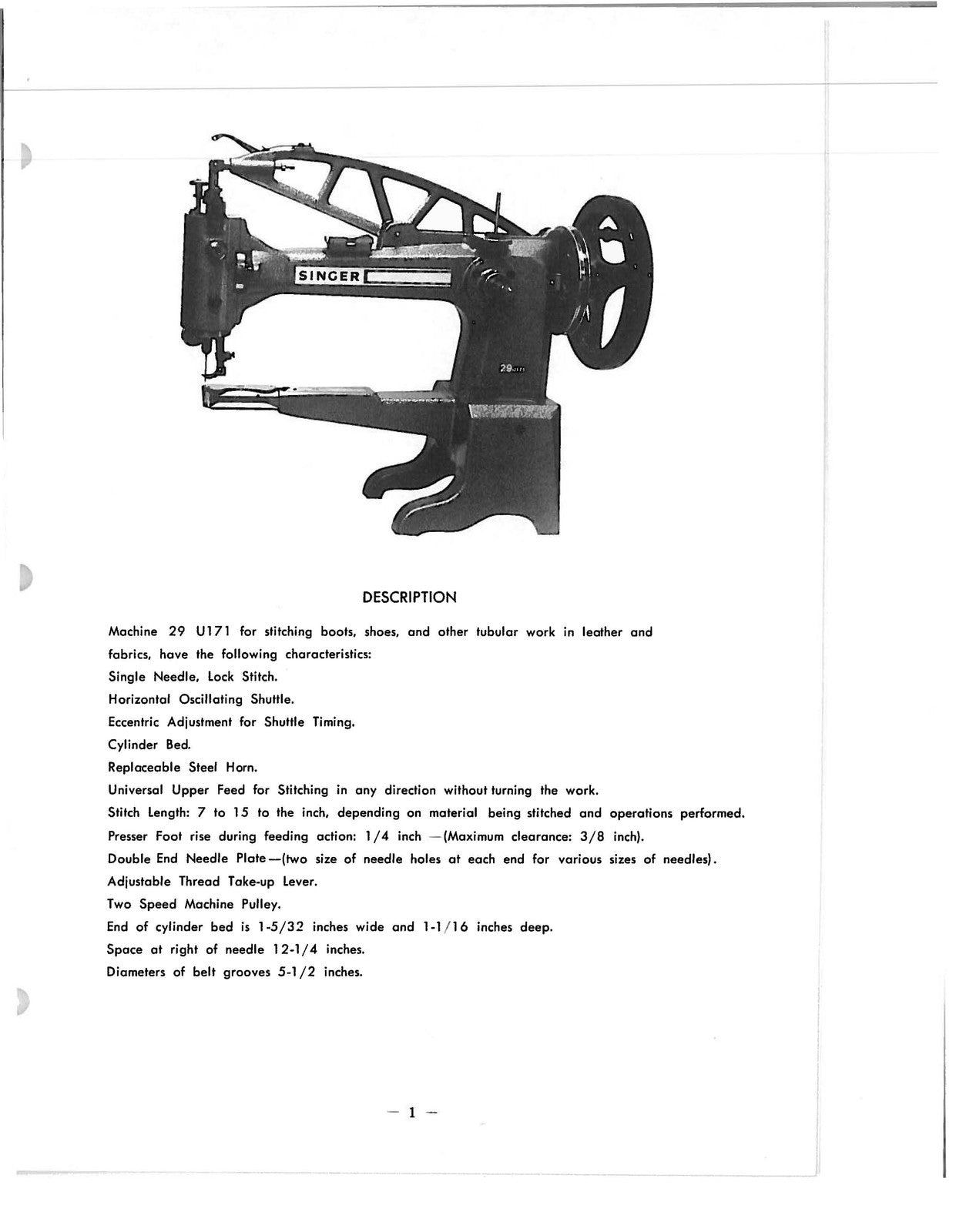 SINGER 29U171 Service Manual and Parts List NOT Instruction Manual - WIRE BOUND
