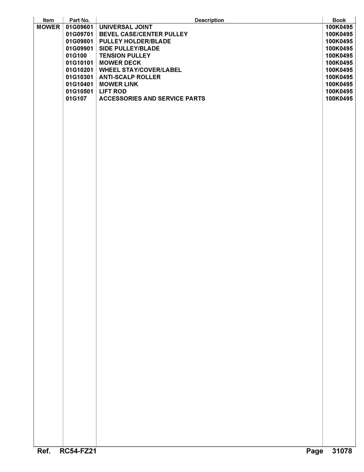 KUBOTA RC54-FZ21 Parts Manual - STEEL WIRE BOUND - PROTECTIVE COVERS