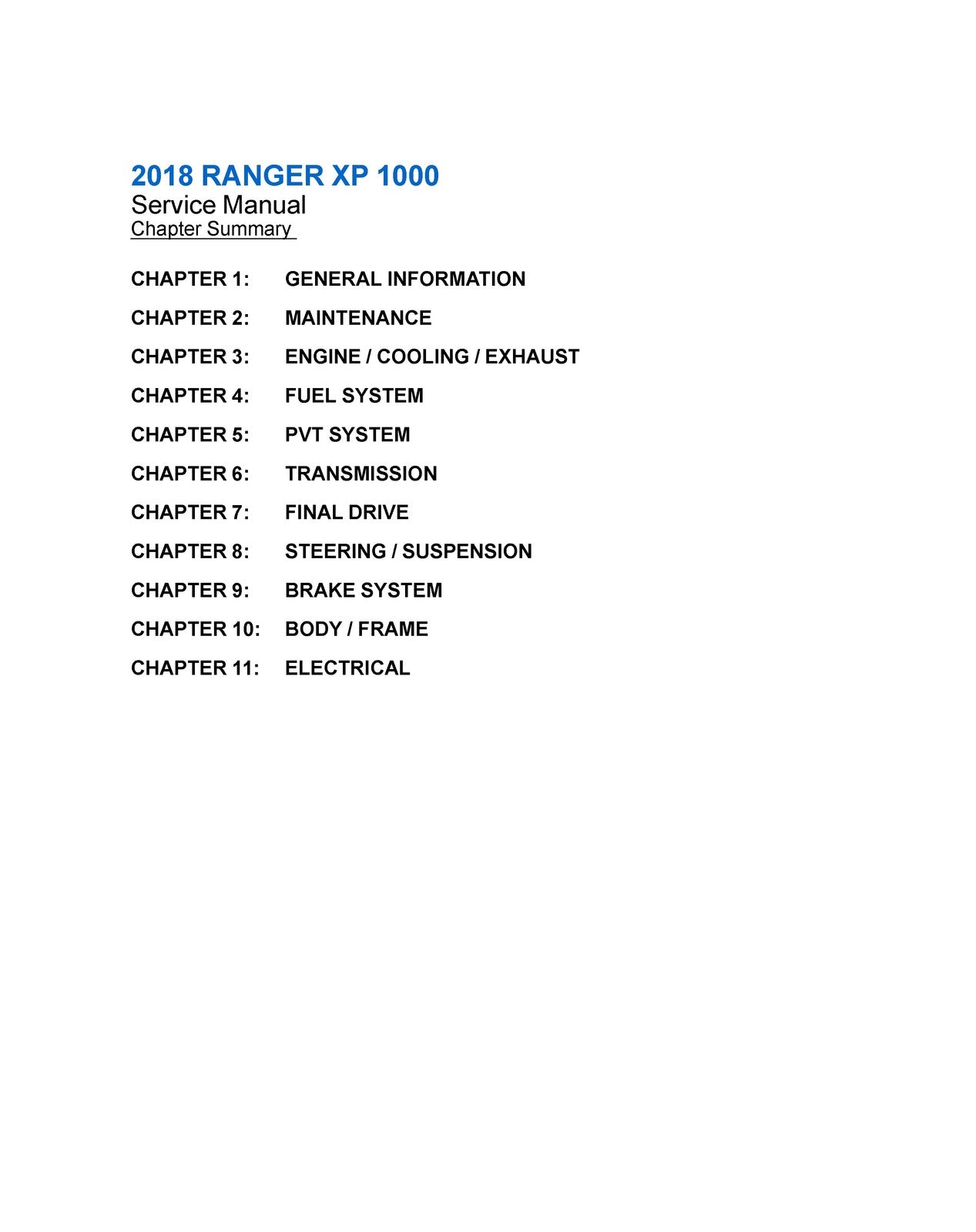 POLARIS Ranger Crew XP 1000 Service Manual 2018 - BOUND - COVERS - XL FOLDOUTS