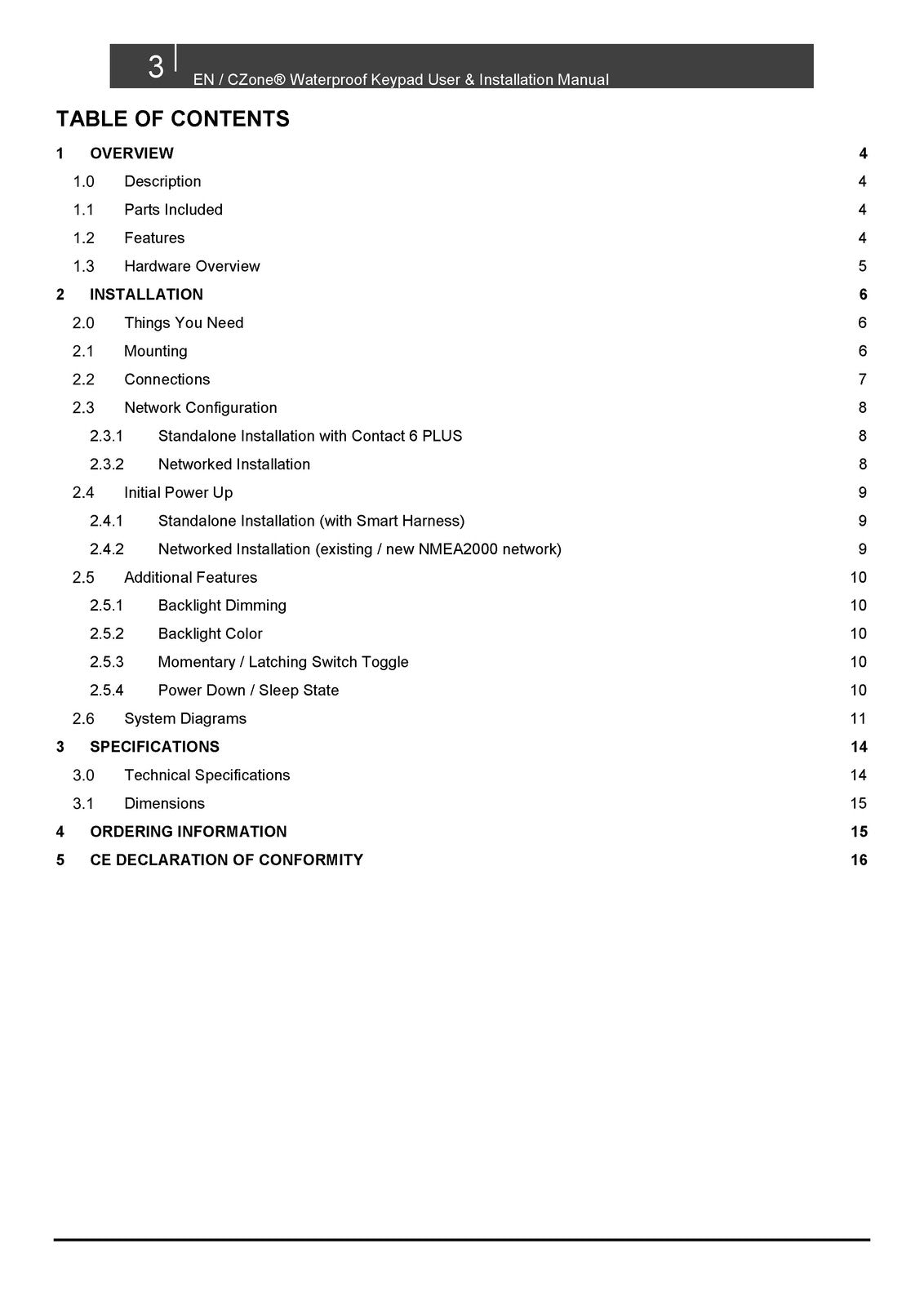 BEP MARINE CZone Waterproof Keypad User  Installation Manual 2018 - WIRE BOUND