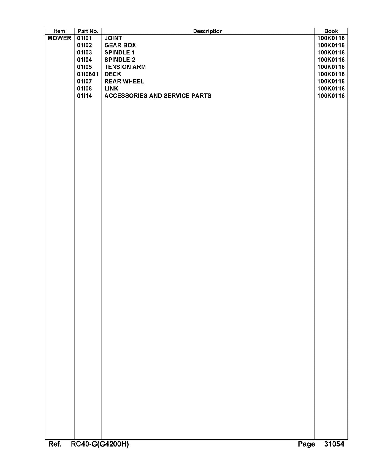KUBOTA RC40-G Parts Manual - STEEL WIRE BOUND - PROTECTIVE COVERS