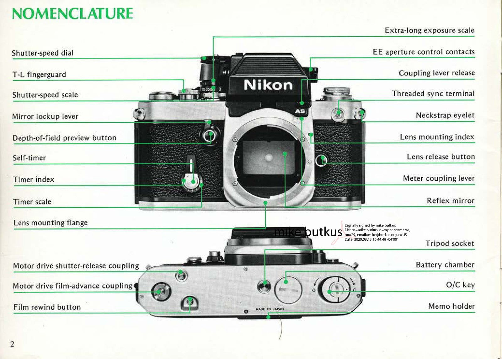 NIKON F2AS Photomic Camera Instruction Manual - STEEL WIRE BOUND - TOUGH COVERS