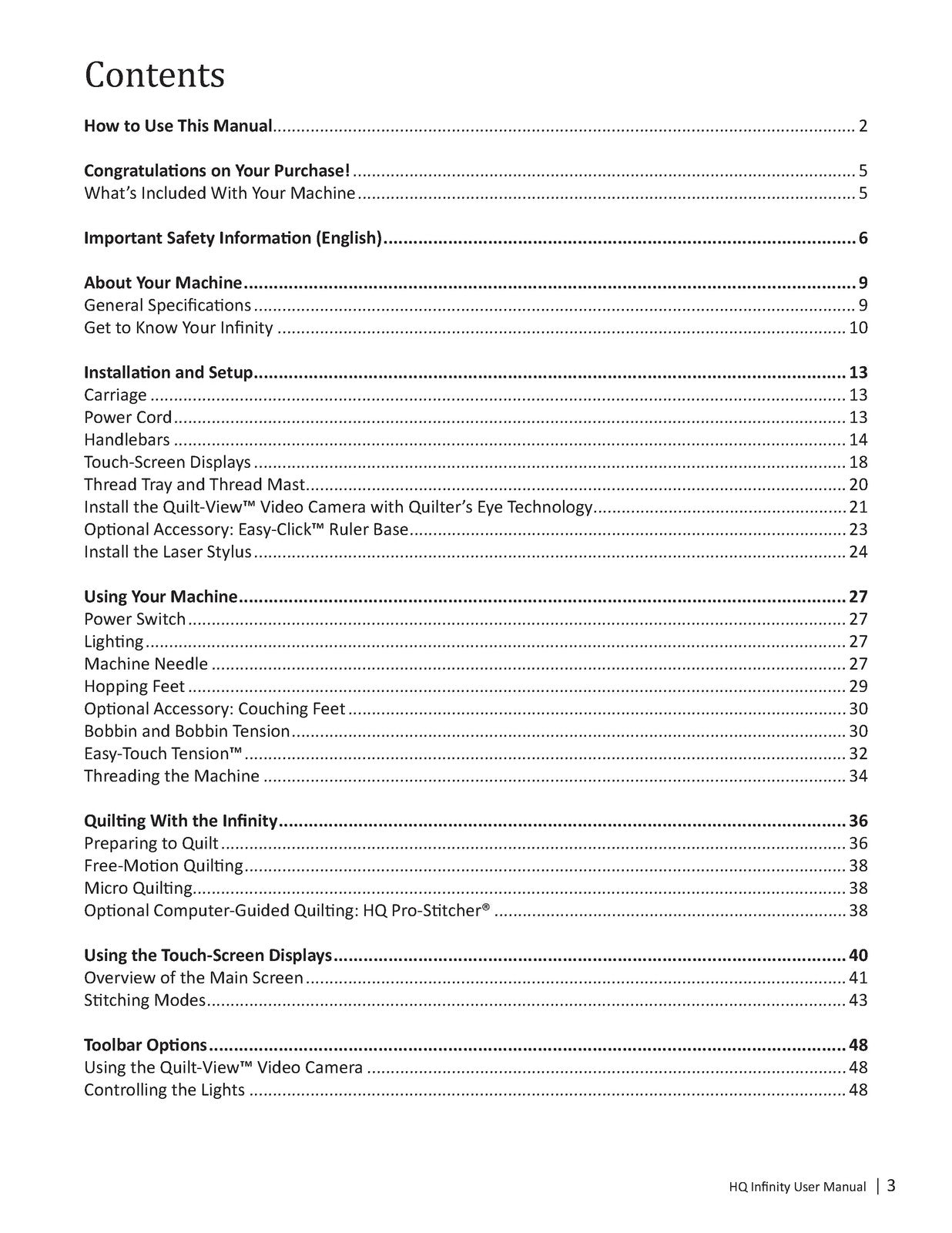 HANDI QUILTER Infinity 26-Inch Longarm User Manual 2015 - WIRE BOUND - COVERS