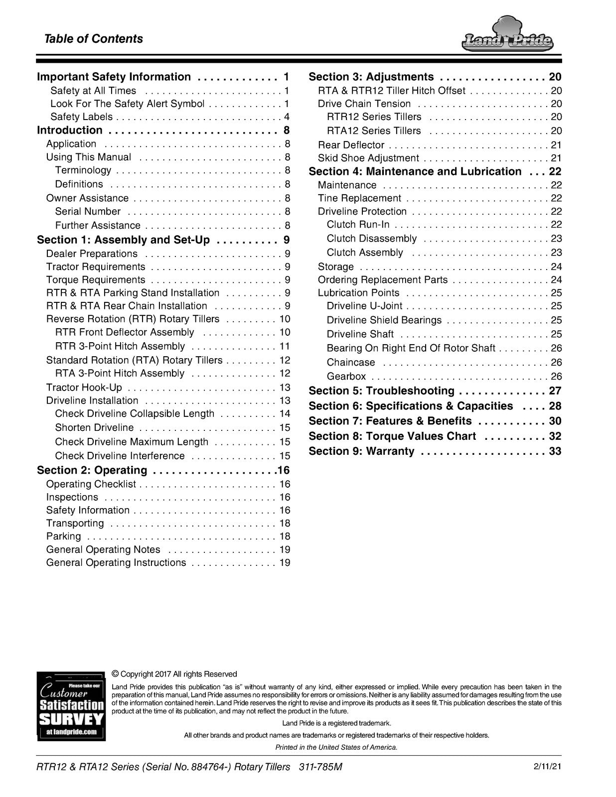 LAND PRIDE RTA12 Series Forward Rotation Rotary Operators Manual 2017 - BOUND