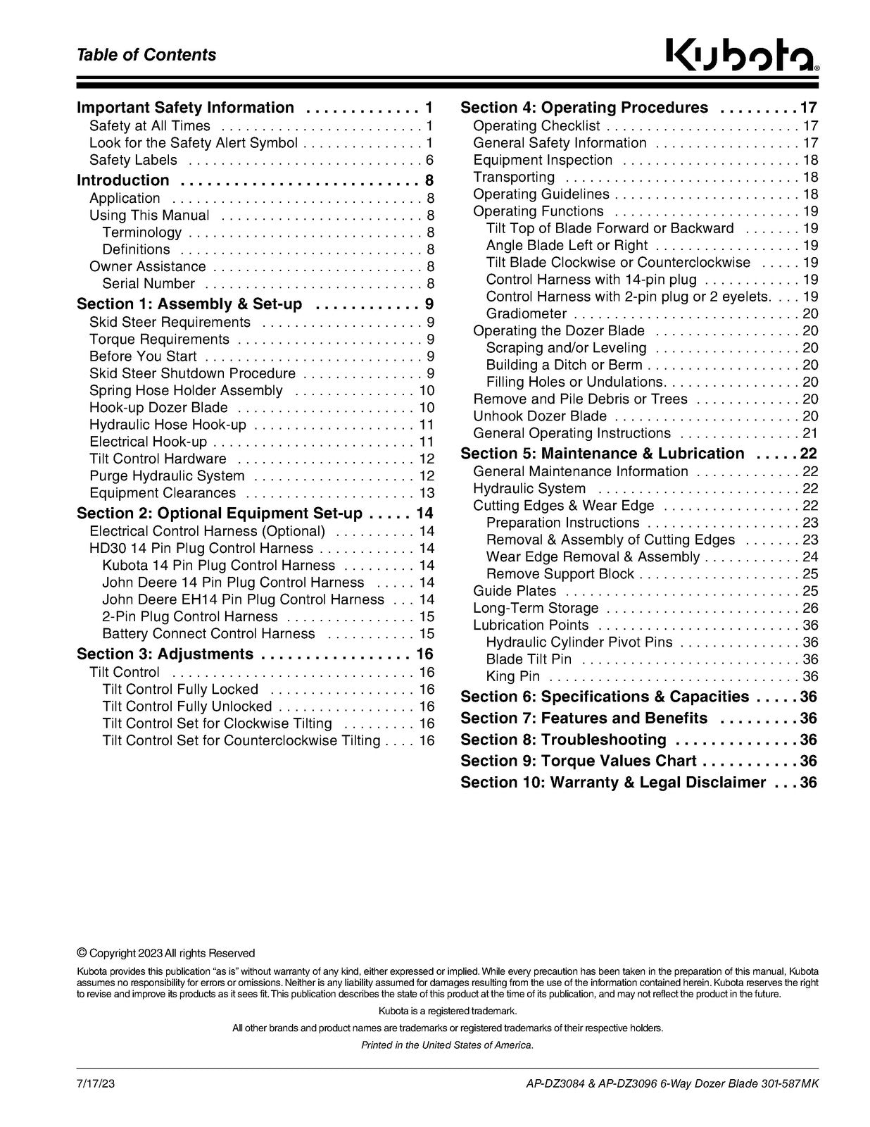 LAND PRIDE DZ30 Dozer Blades Operators Manual - STEEL WIRE BOUND - TOUGH COVERS