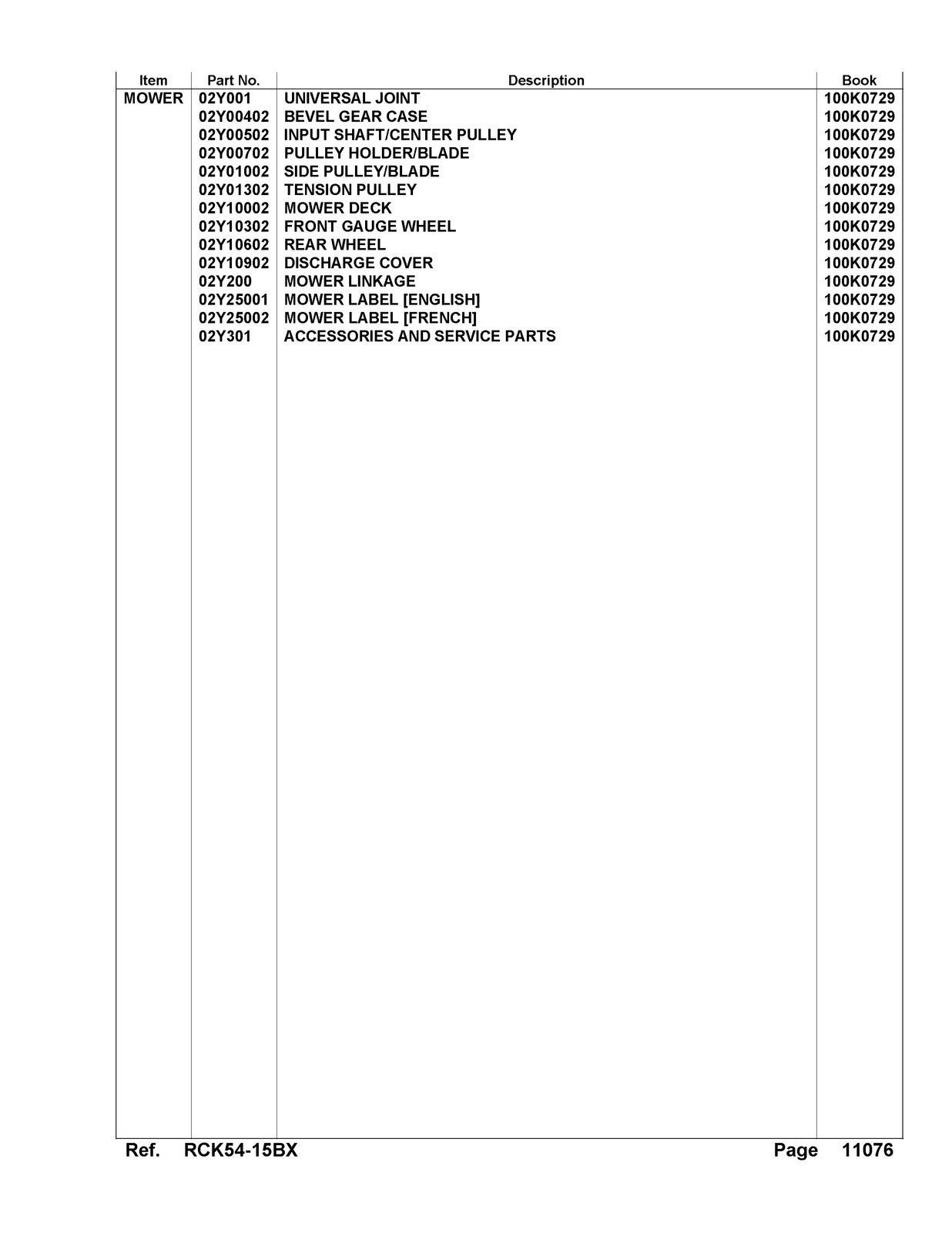 KUBOTA RCK54-15BX Parts Manual - STEEL WIRE BOUND - PROTECTIVE COVERS